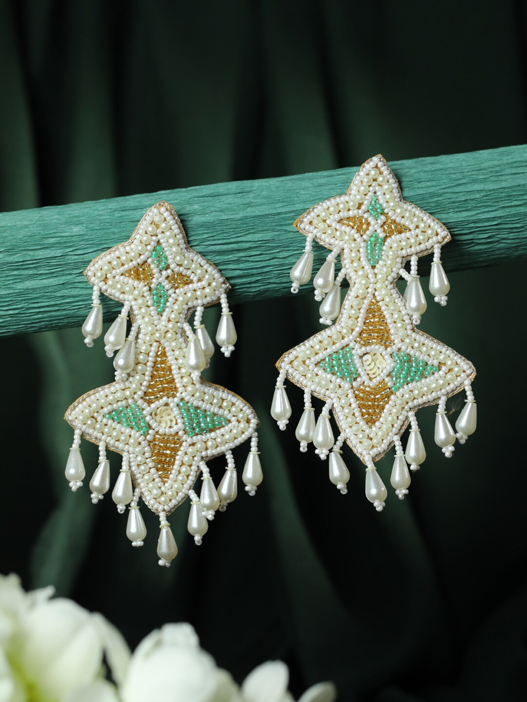 Jazz and Sizzle Cream-Coloured Contemporary Hoop Earrings