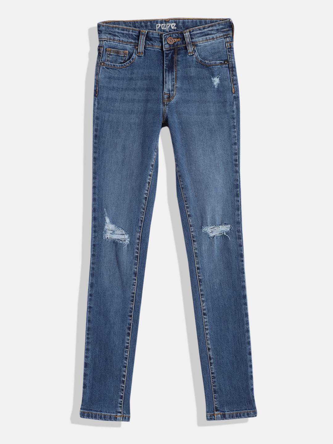 Pepe Jeans Girls Debbie Pixlette High Fit Mildly Distressed Stretchable Jeans - Skinny Fit