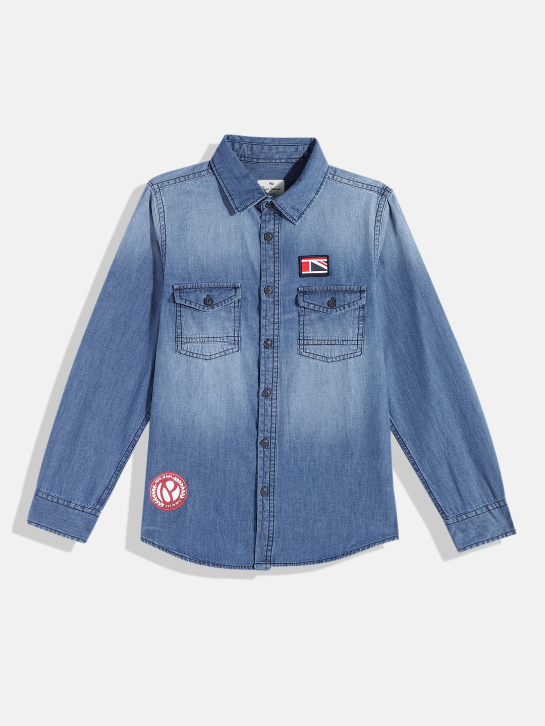 Pepe Jeans Boys Light Fade Chambray Weave Pure Cotton Casual Shirt