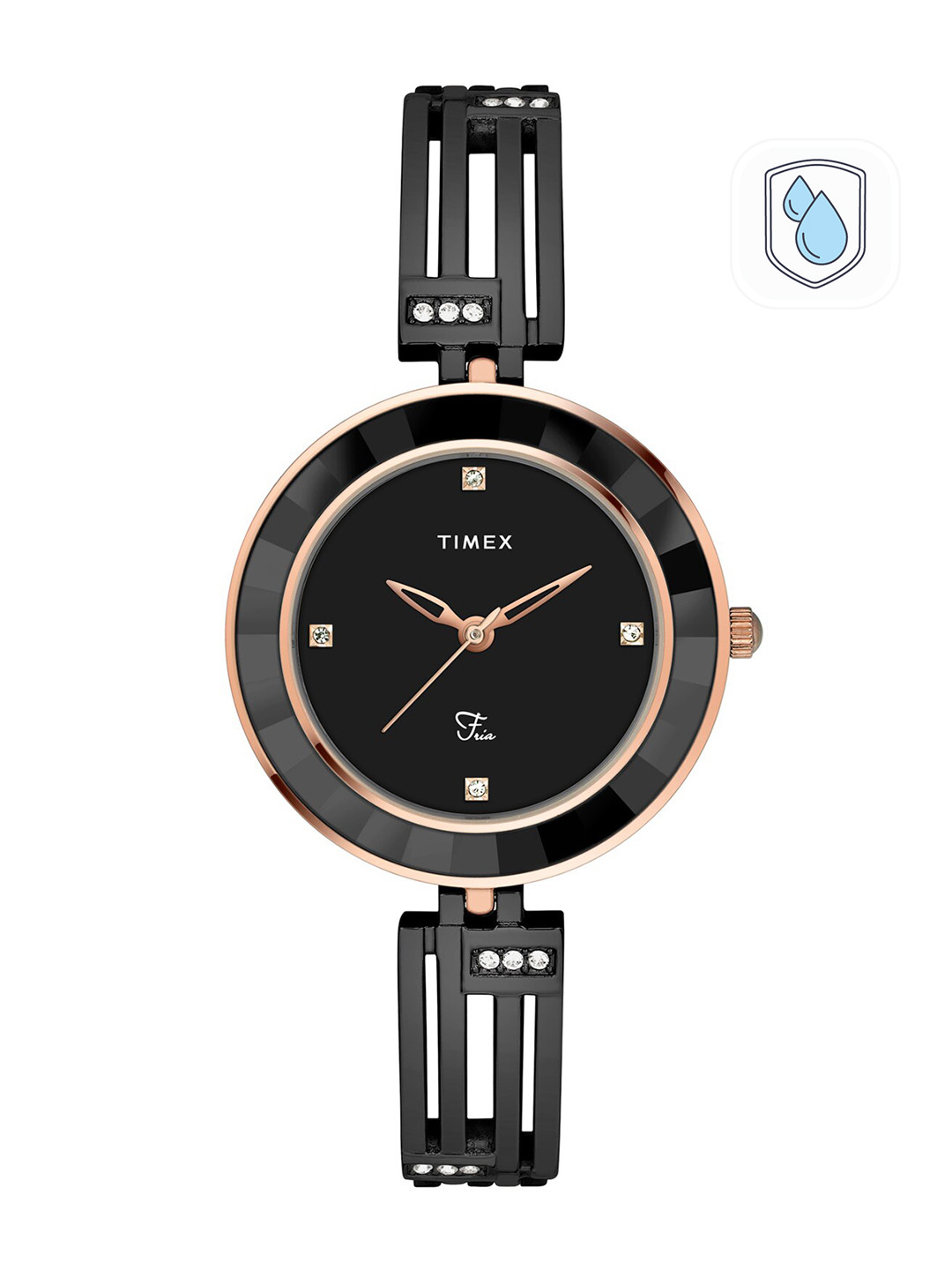 Timex Women Black Brass Dial & Black Bracelet Style Straps Analogue Watch-TWEL16201-Black