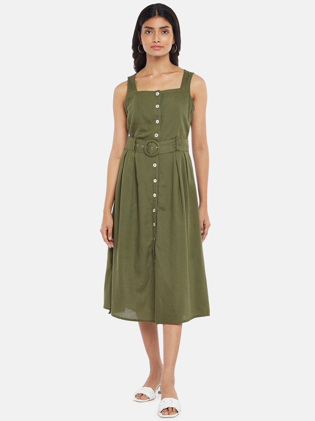 Honey by Pantaloons Women Olive Green Midi Dress
