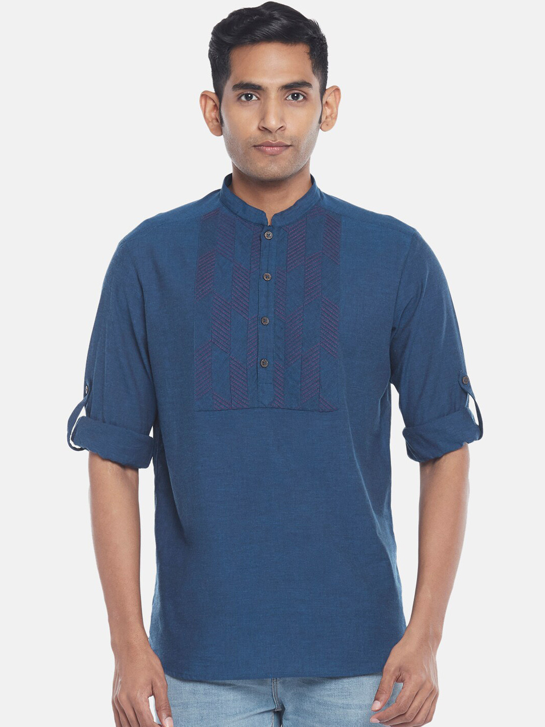 indus route by Pantaloons Men Blue Casual Short Kurta