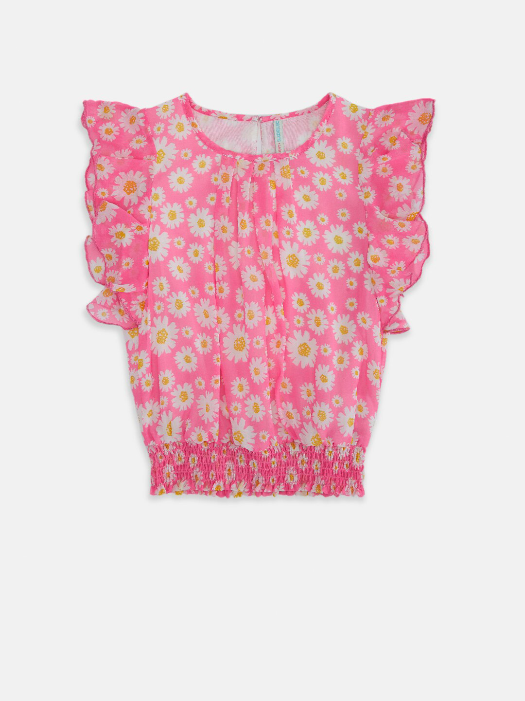 Pantaloons Junior Pink Floral Print Blouson Cotton Top