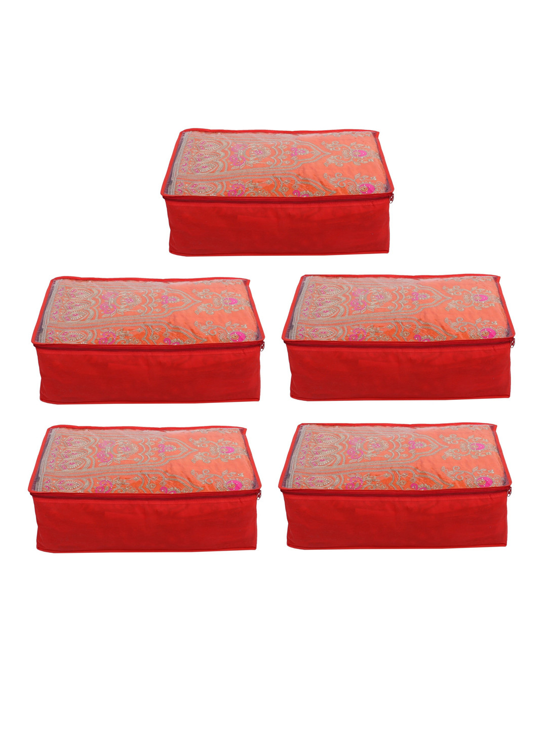 Home Fresh Set Of 5 Red Printed Saree Organiser