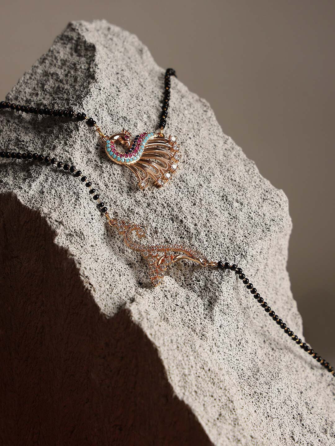 Jazz and Sizzle Set Of 2 Gold-Plated Pink & White AD-Studded & Beaded Mangalsutra Set