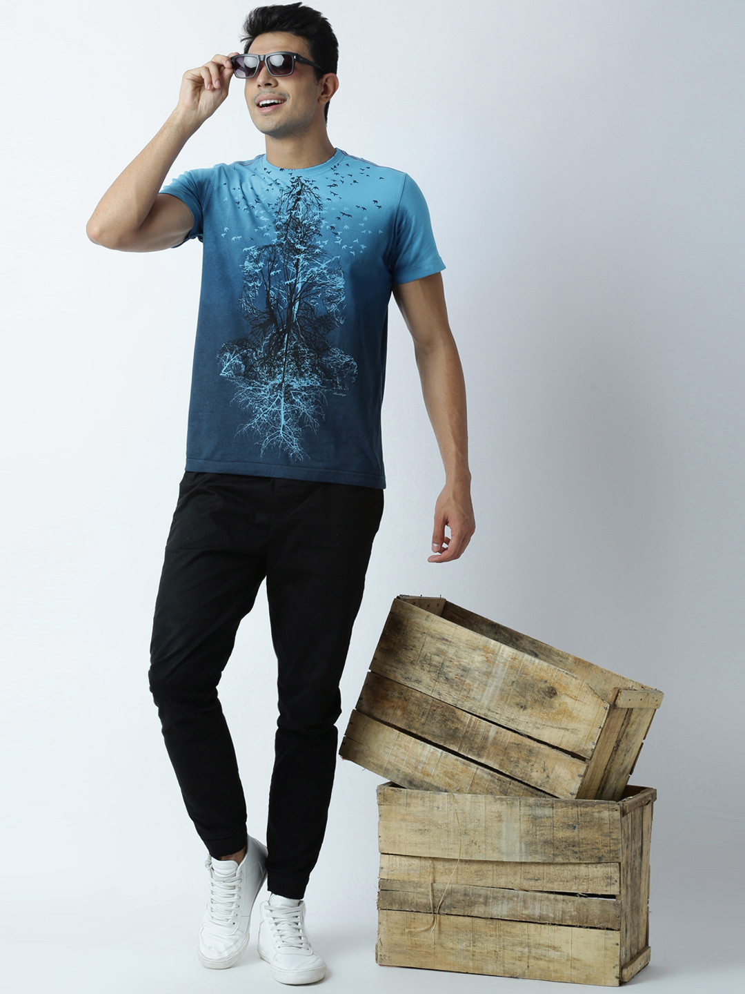 Huetrap Men Blue Tie & Dye Printed Cotton T-shirt