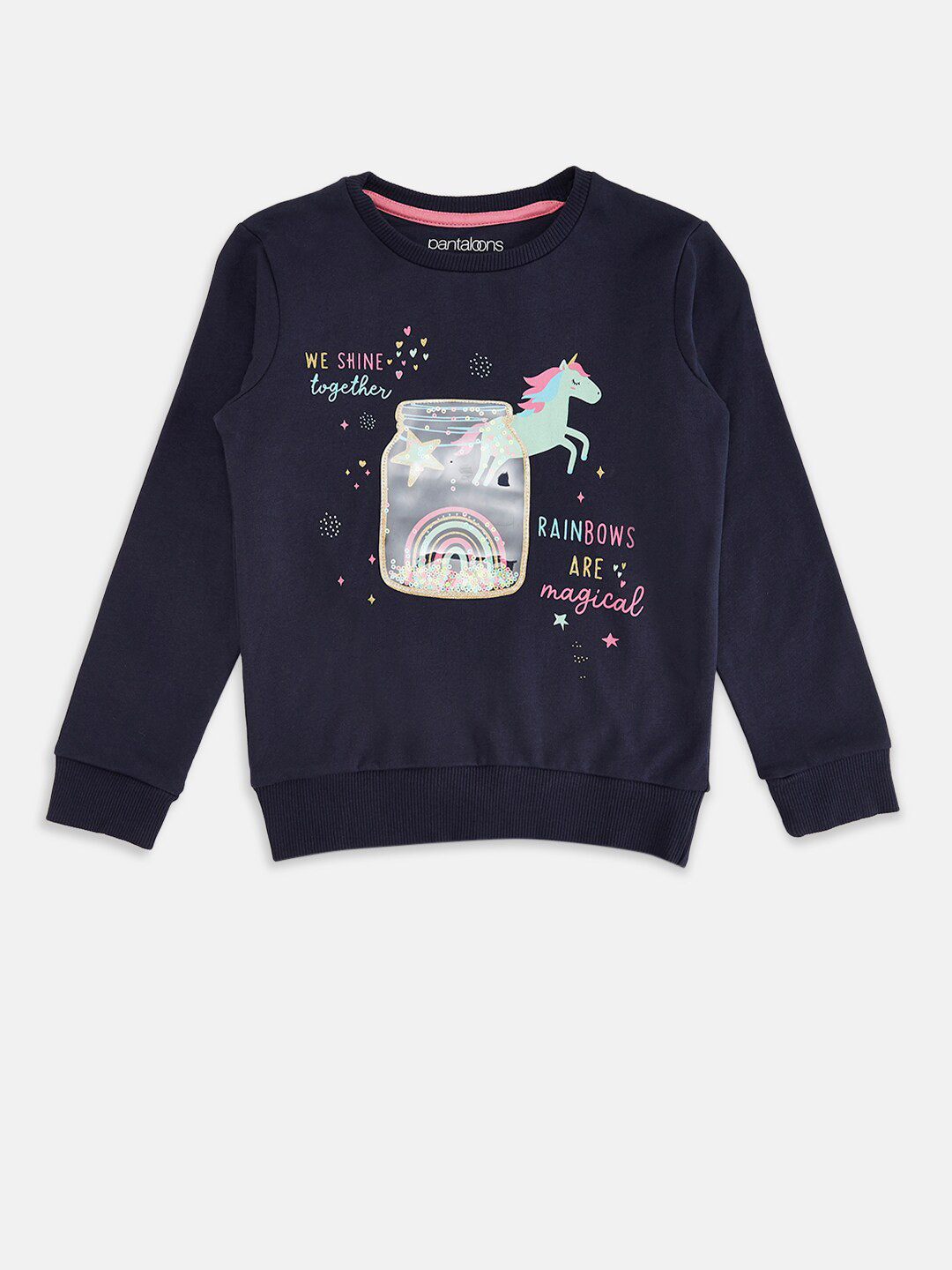 Pantaloons Junior Girls Navy Blue Printed Sweatshirt
