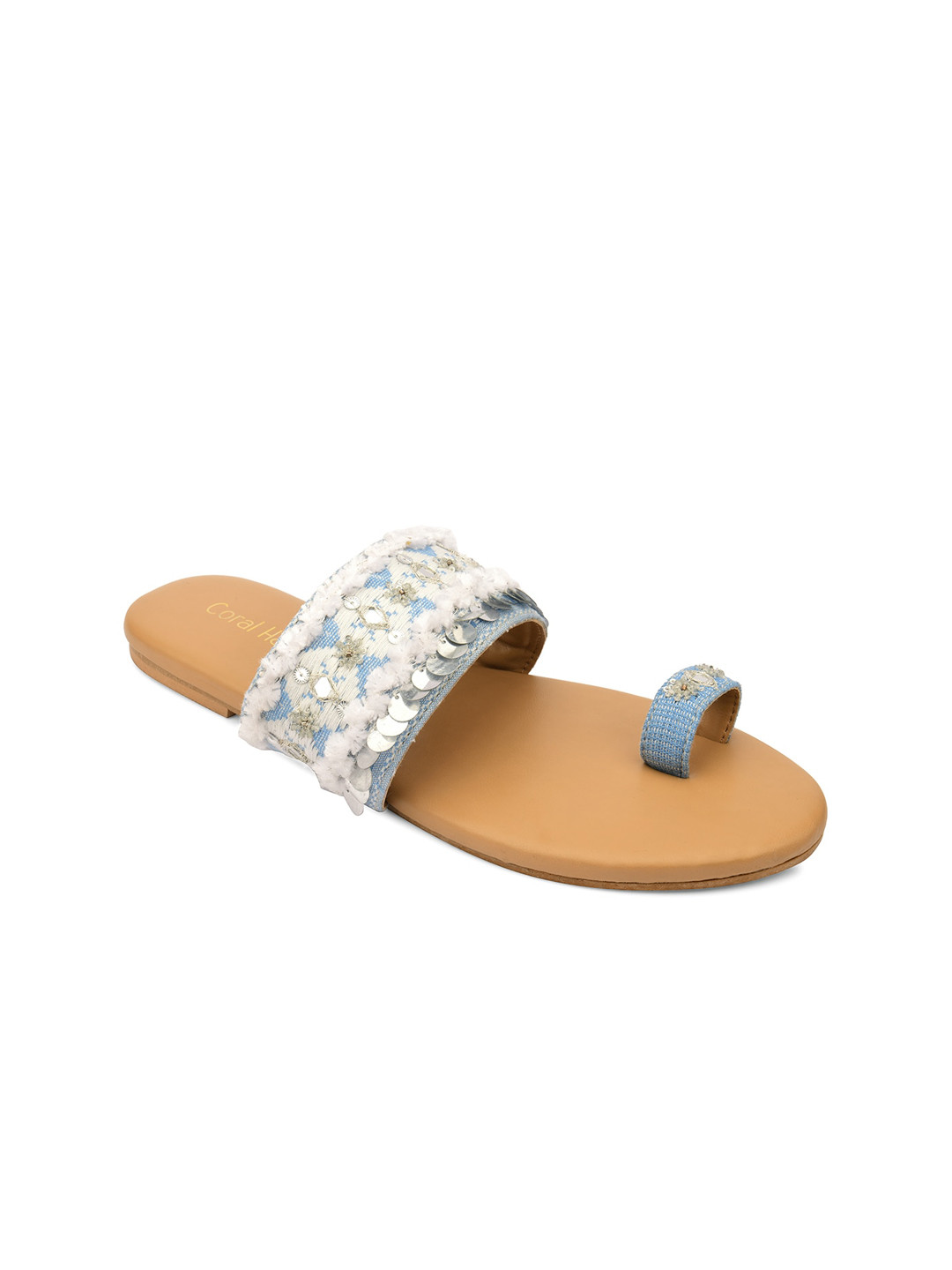 Coral Haze Women Blue Embellished Ethnic One Toe Flats