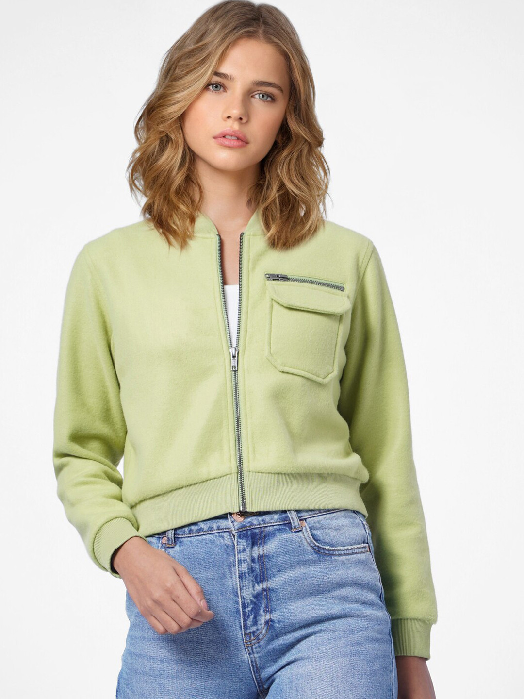 ONLY Women Green Solid Open Front Jacket