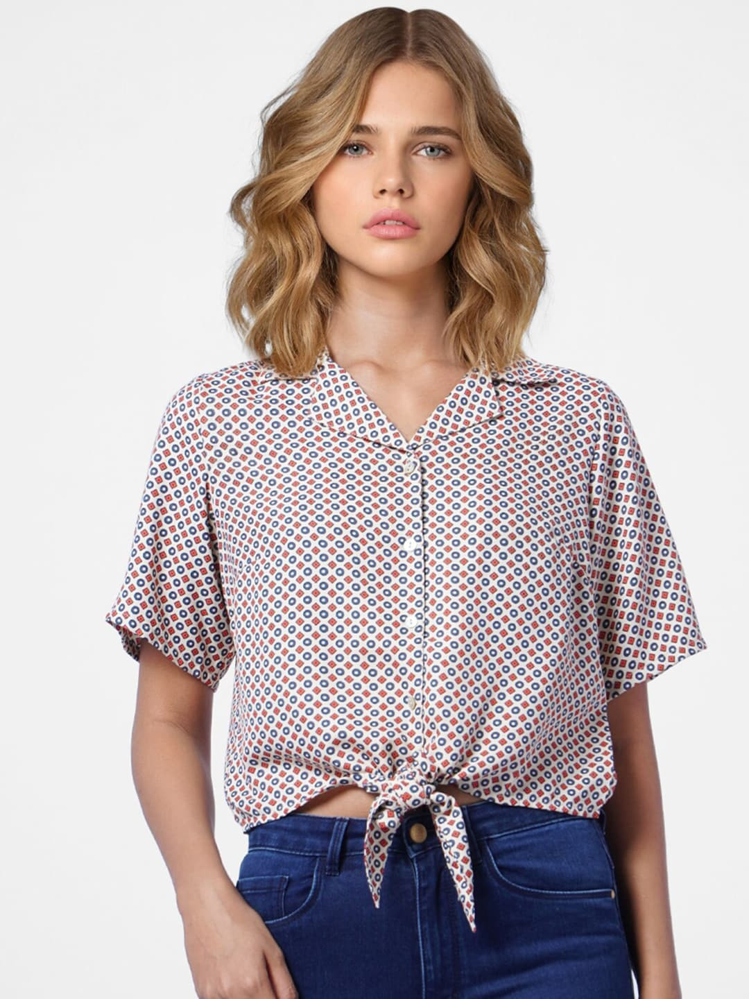 ONLY Off White Checked Top
