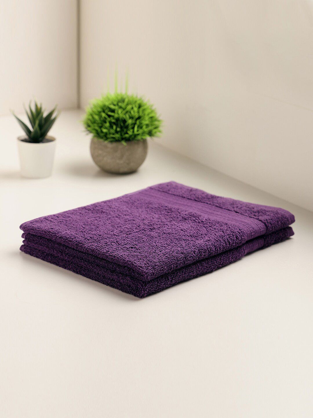 SPACES Purple Set Of 2 Solid 400GSM Pure Cotton Hand Towel