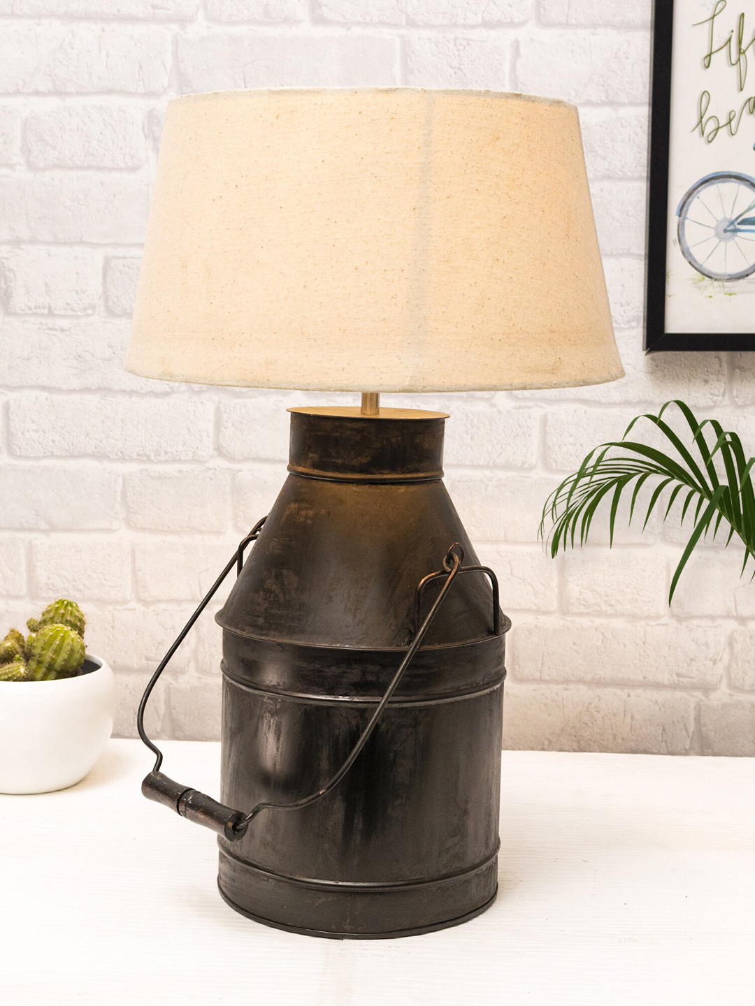 Homesake Black & White Solid Table Lamp Khadi drum shade