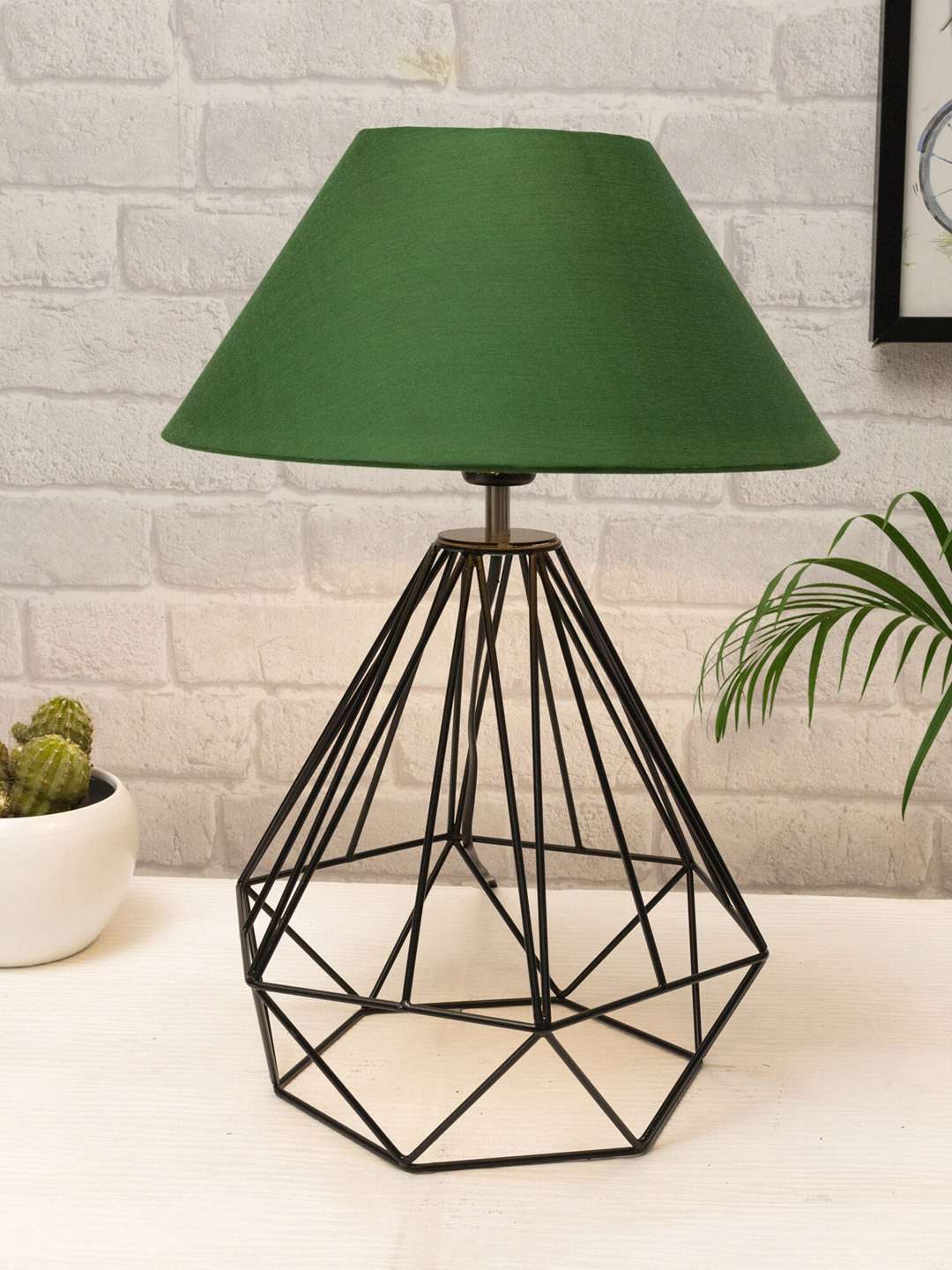 Homesake Black & Green Metal Diamond Shape Table Lamps With Shade