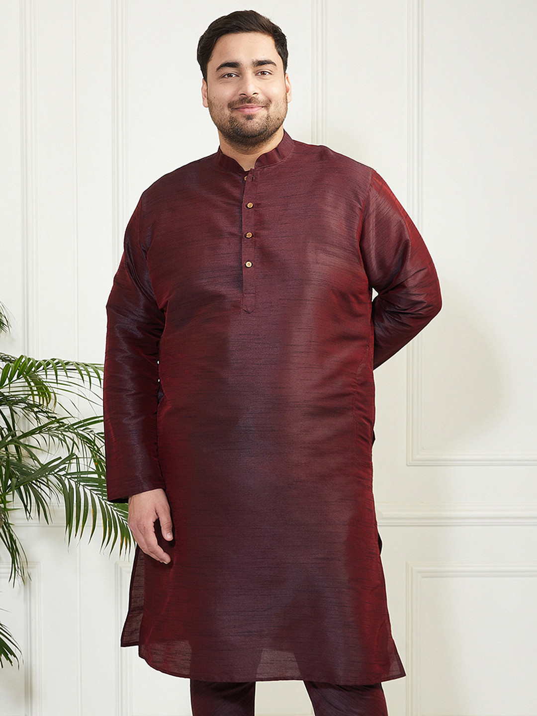 VASTRAMAY Men Burgundy Thread Work Kurta