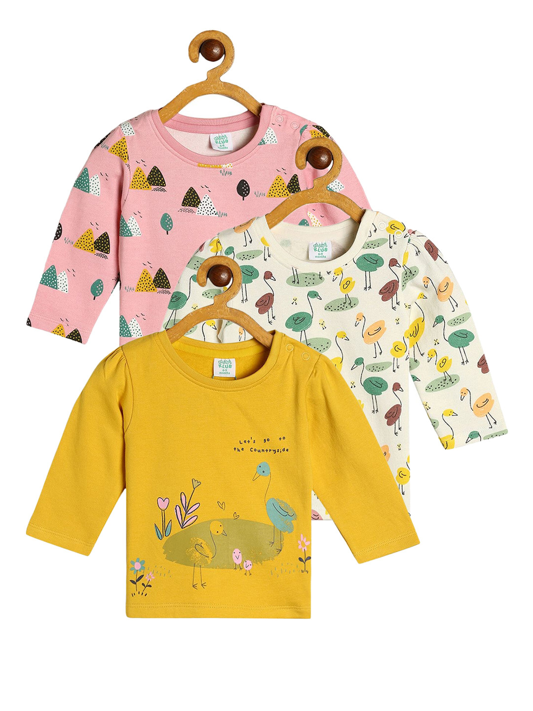 MINI KLUB Pink & White Pack Of 3 Geometric Print Organic Cotton Top