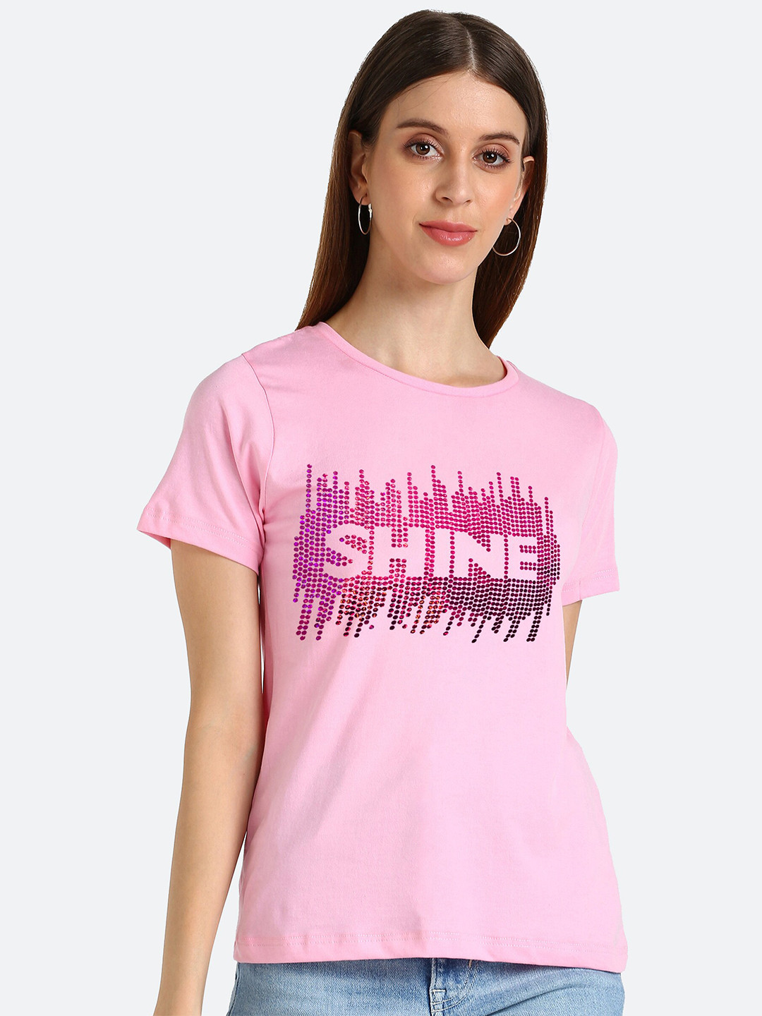 shashvi Women Rose Pink Graphic Printed T-shirt