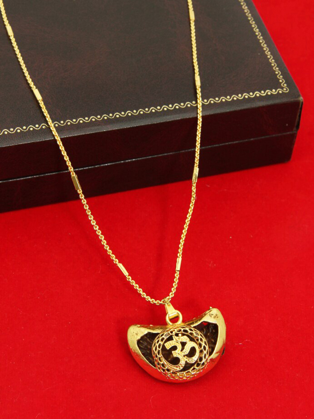 FEMMIBELLA Gold-Plated Om Rudraksha Inbuilt Pendant With Chain