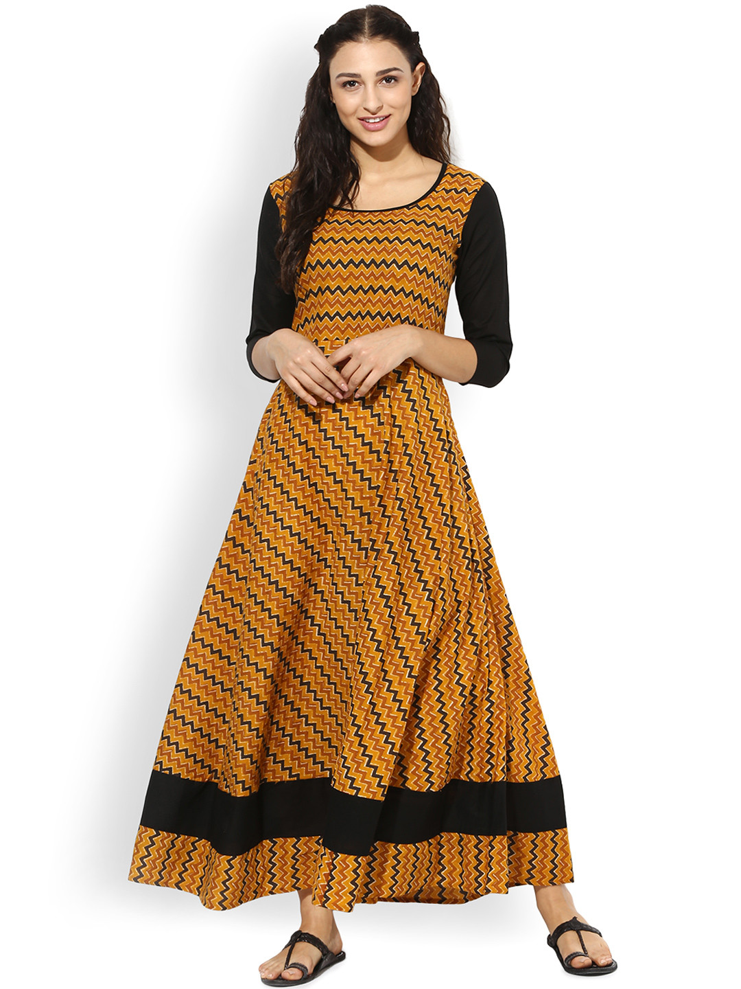 aks mustard yellow printed maxi dress