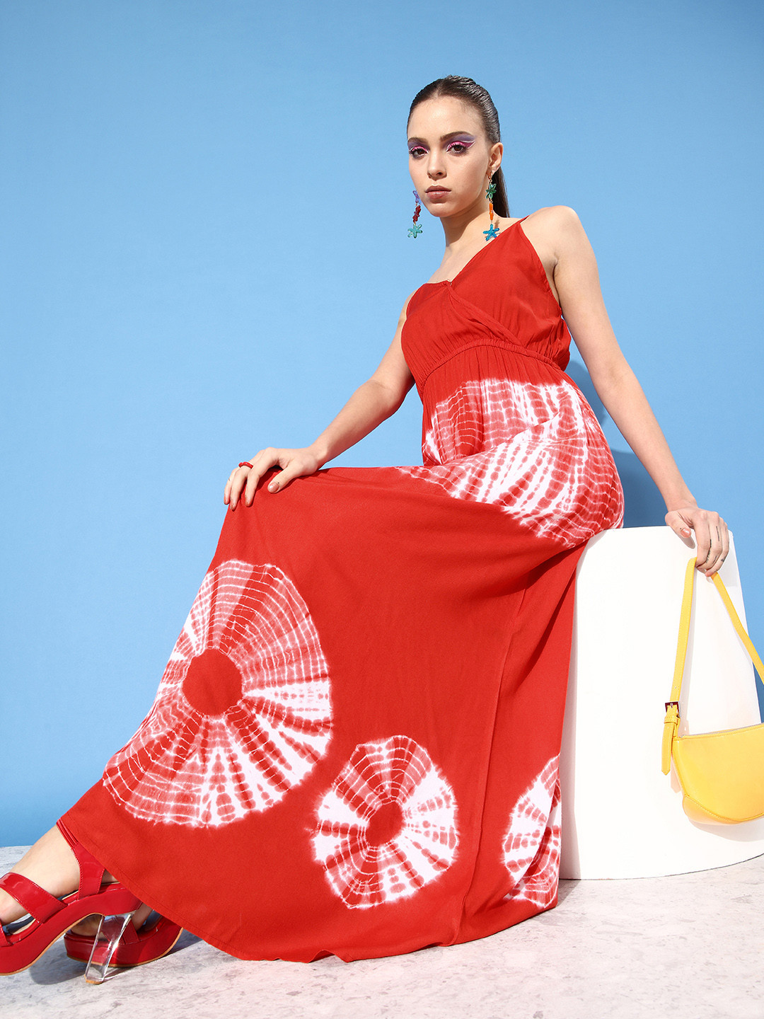 KASSUALLY Women Red Tie & Dye Dress