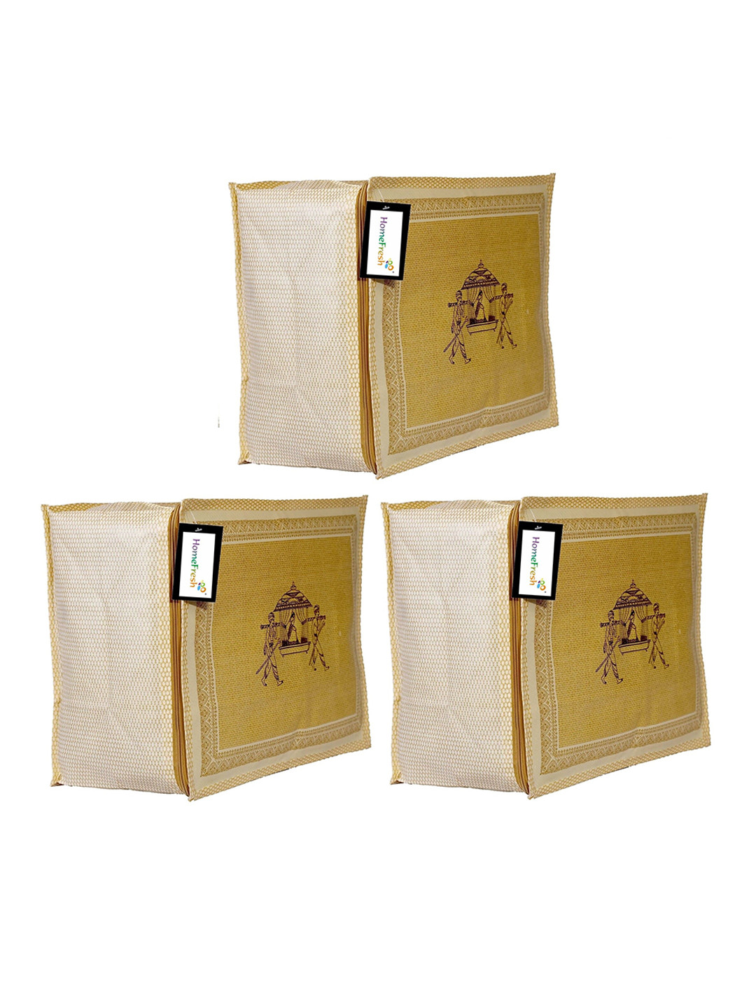 Home Fresh Set of 3 Golden Printed Saree Organisers