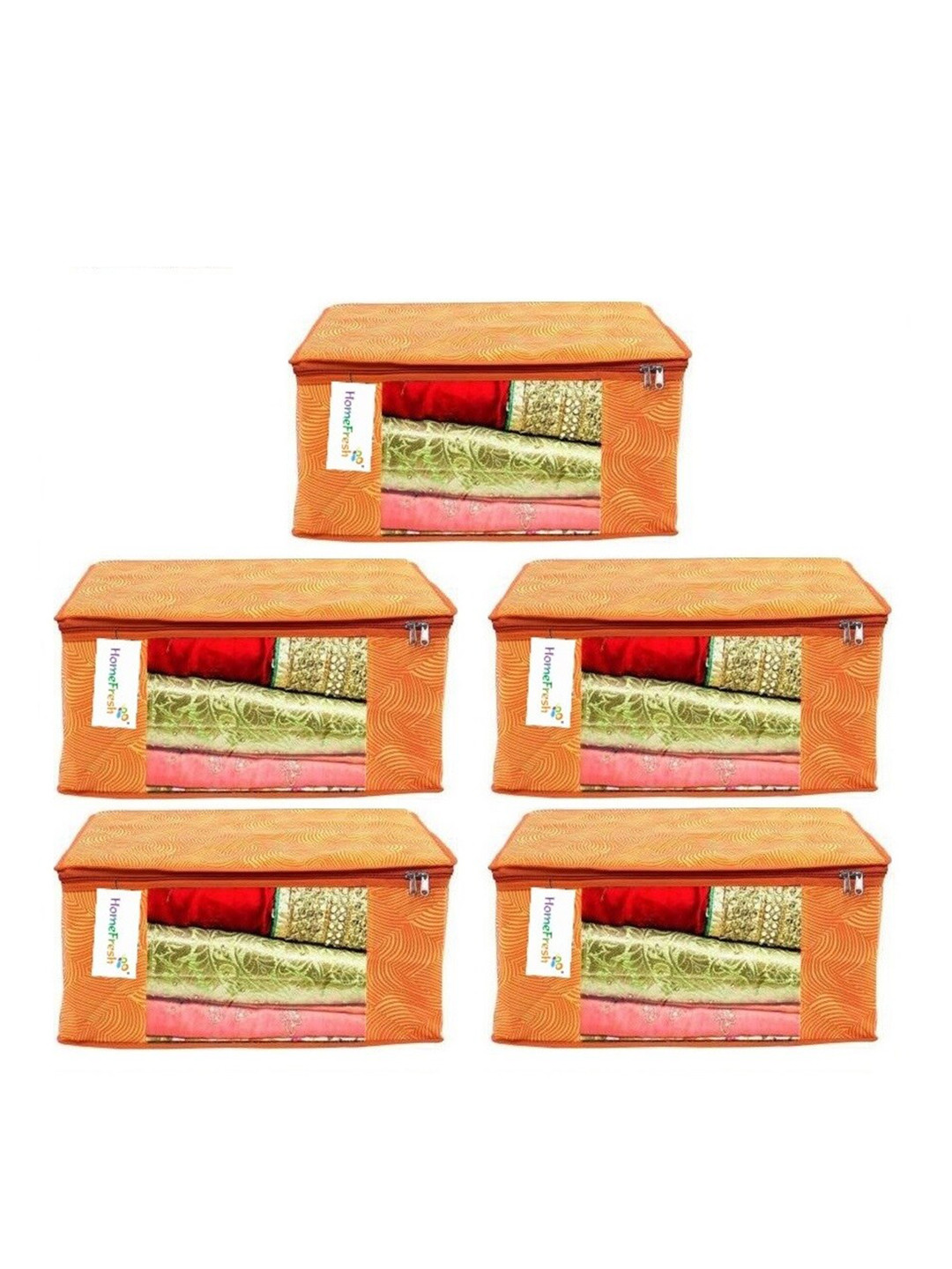 Home Fresh Set Of 5 Orange Colored Printed Wardrobe Organisers