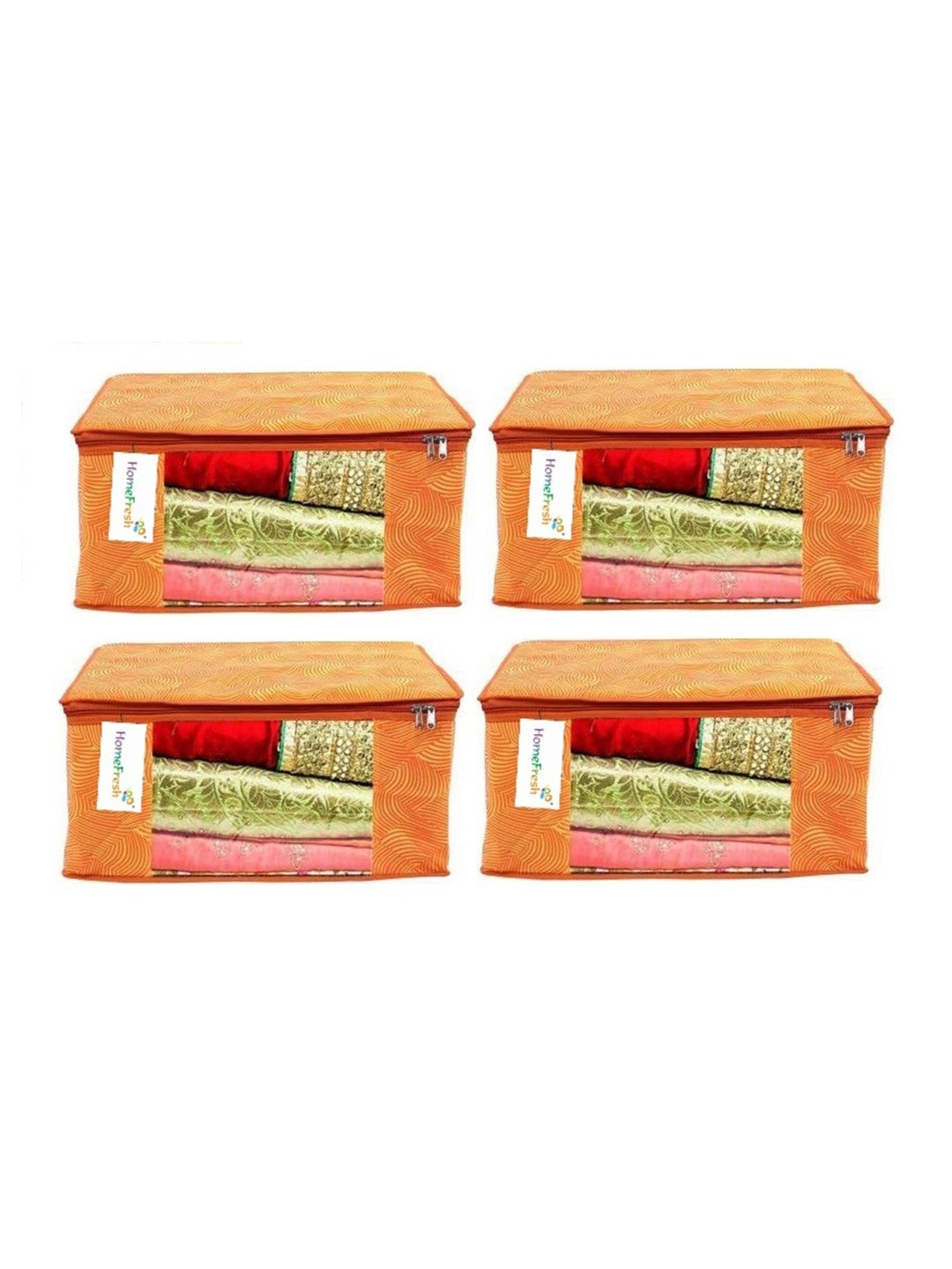 Home Fresh Orange Set of 4 Printed Saree Covers