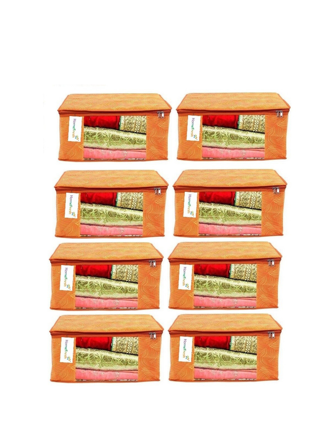 Home Fresh Set of 8 Orange Printed Saree Covers