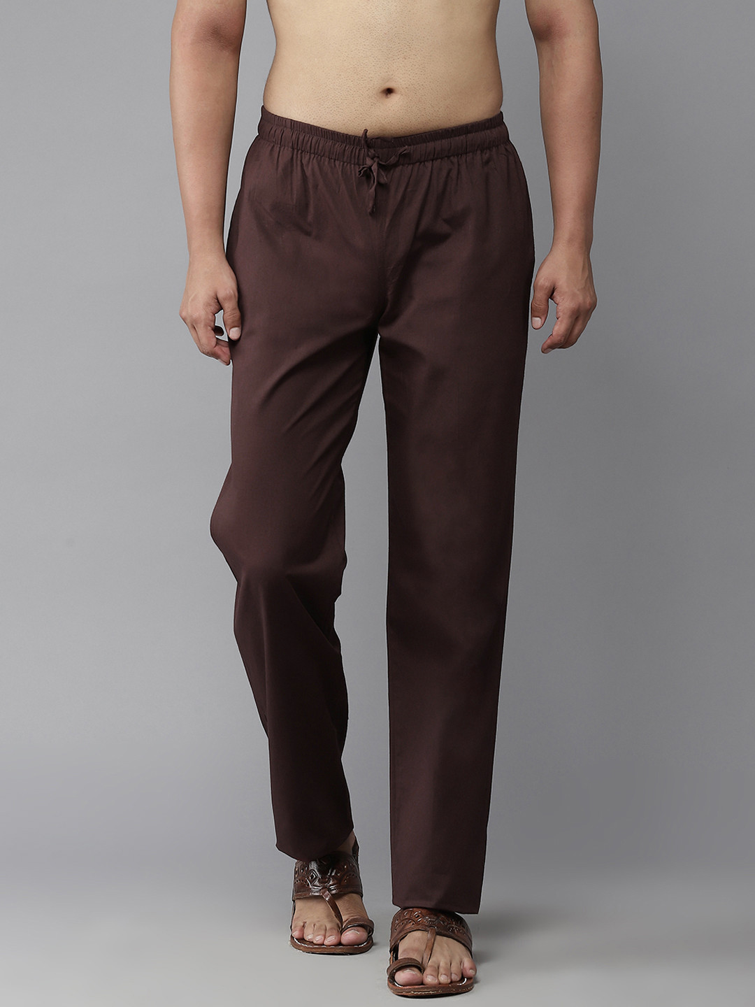 See Designs Men Brown Solid Cotton Pyjama