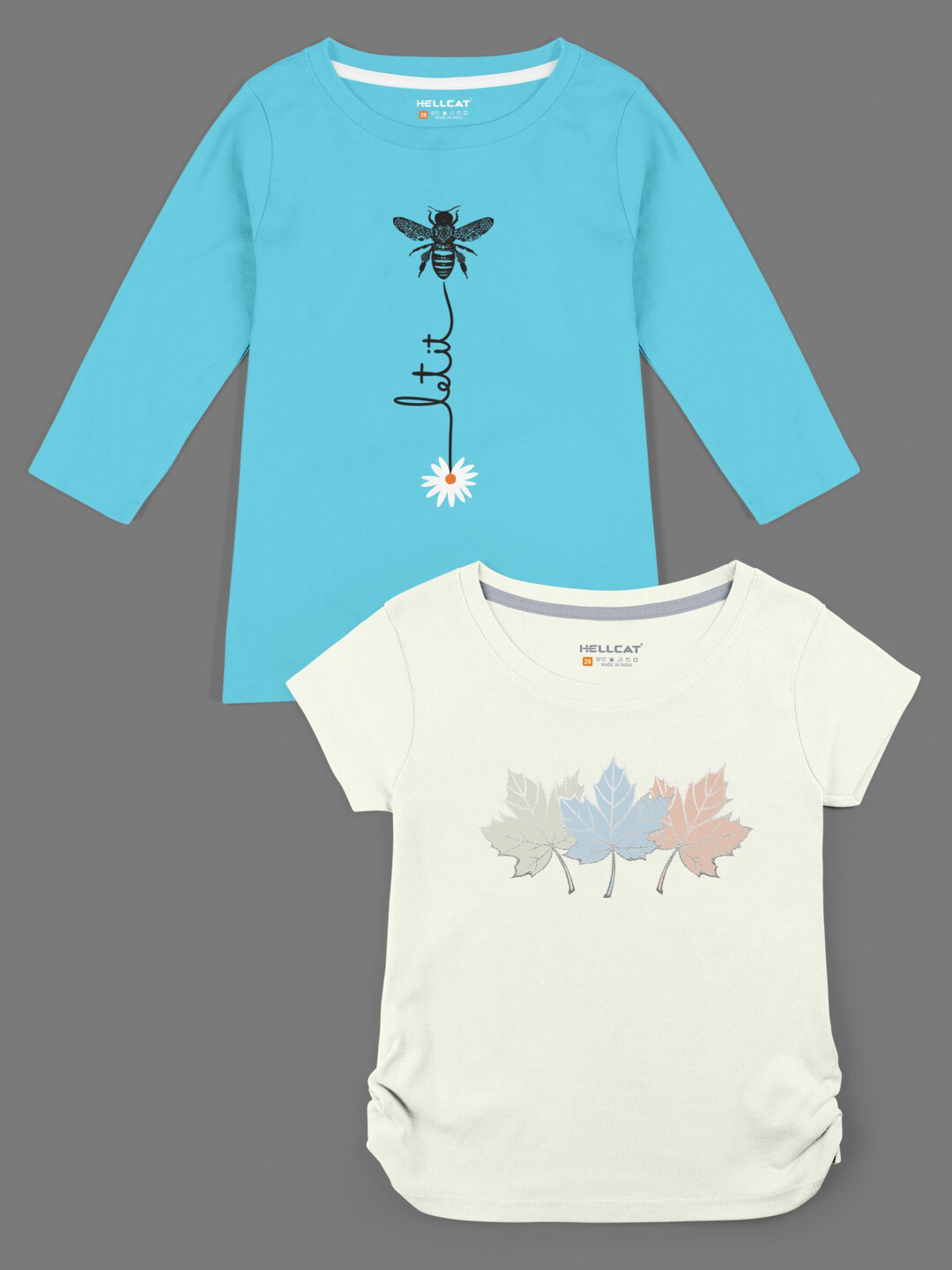 HELLCAT Girls Blue & Blue Set Of 2 Typography Printed  Round Neck Cotton  T-shirt