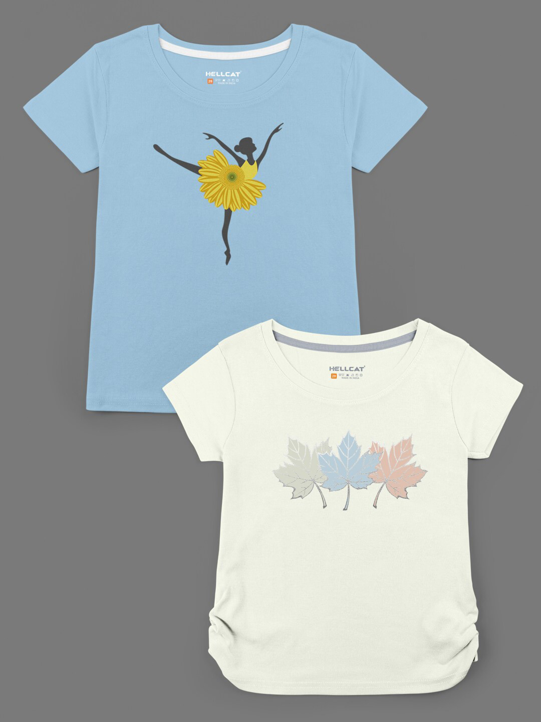 HELLCAT Girls Blue & Off White Pack Of 2 Printed Bio Finish T-shirt