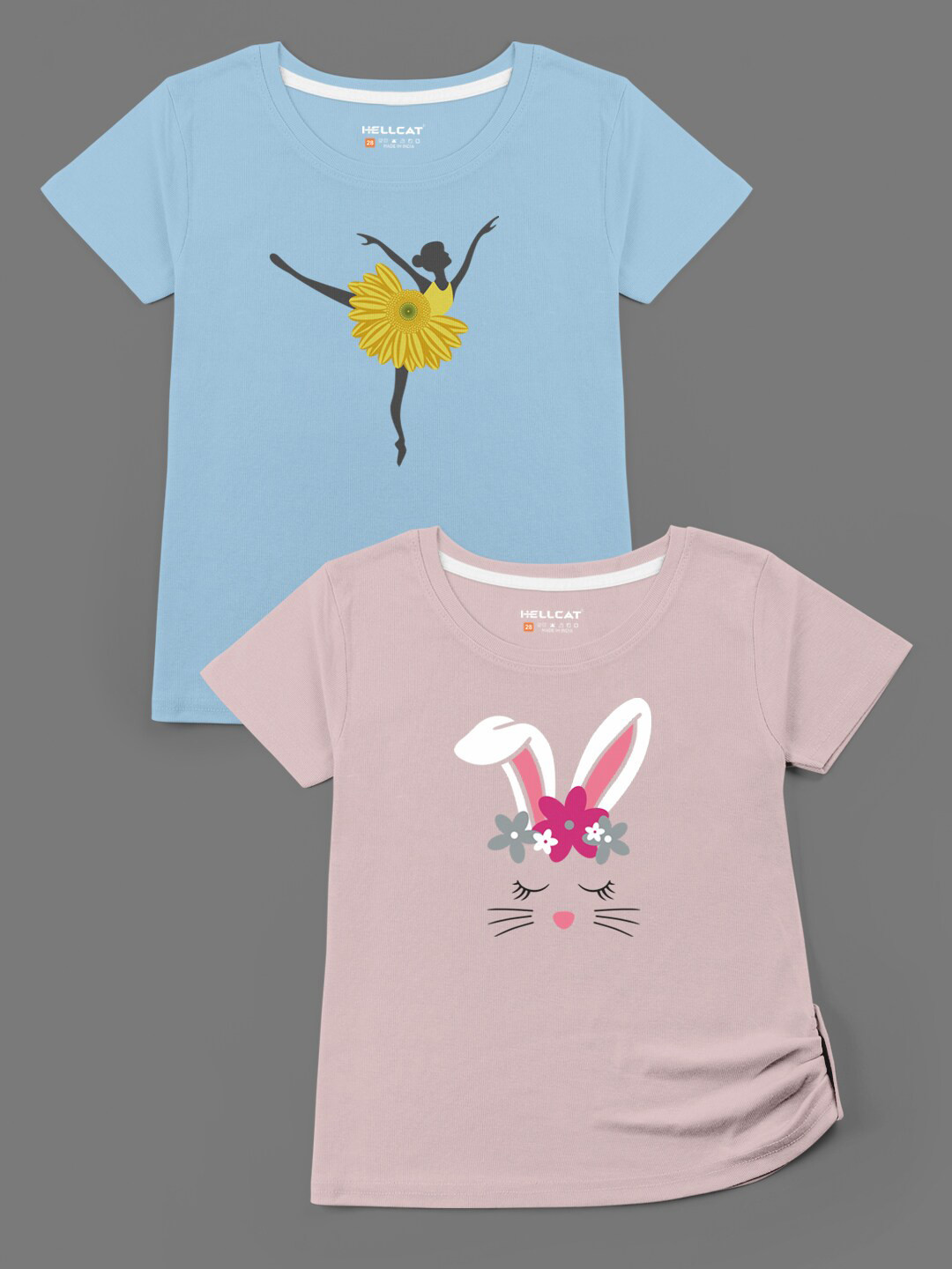 HELLCAT Girls Pack Of 2 Purple & Blue Printed Bio Finish T-shirt