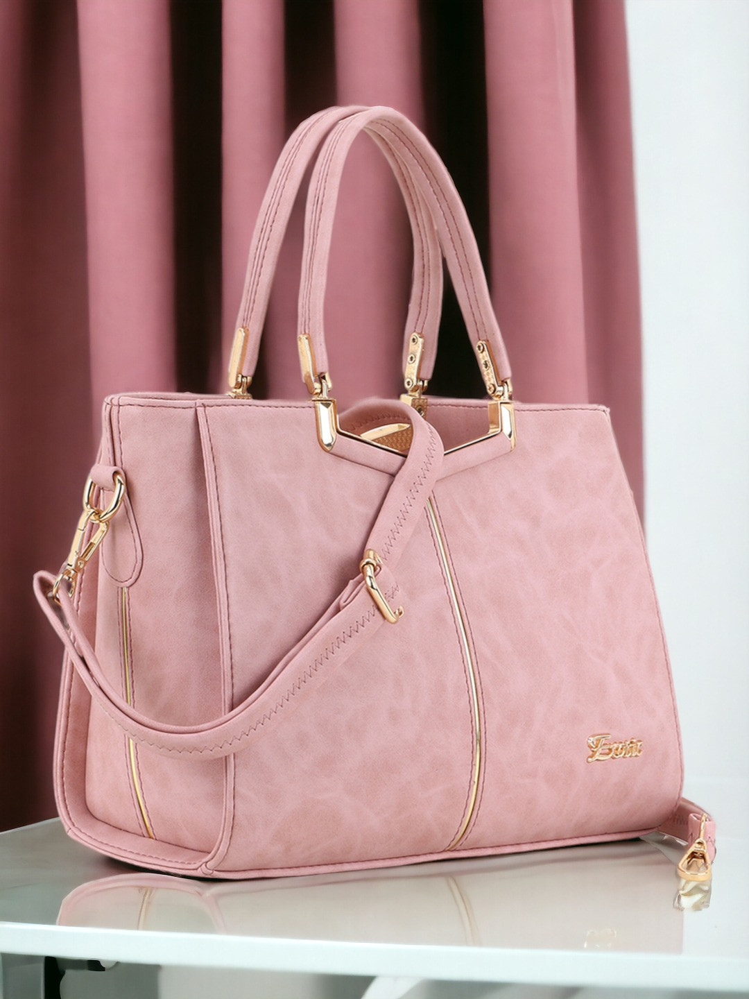 Exotic Pink PU Structured Handheld Bag