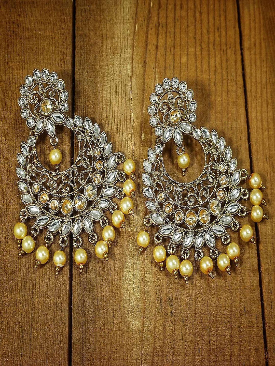 I Jewels White Classic Chandbalis Earrings
