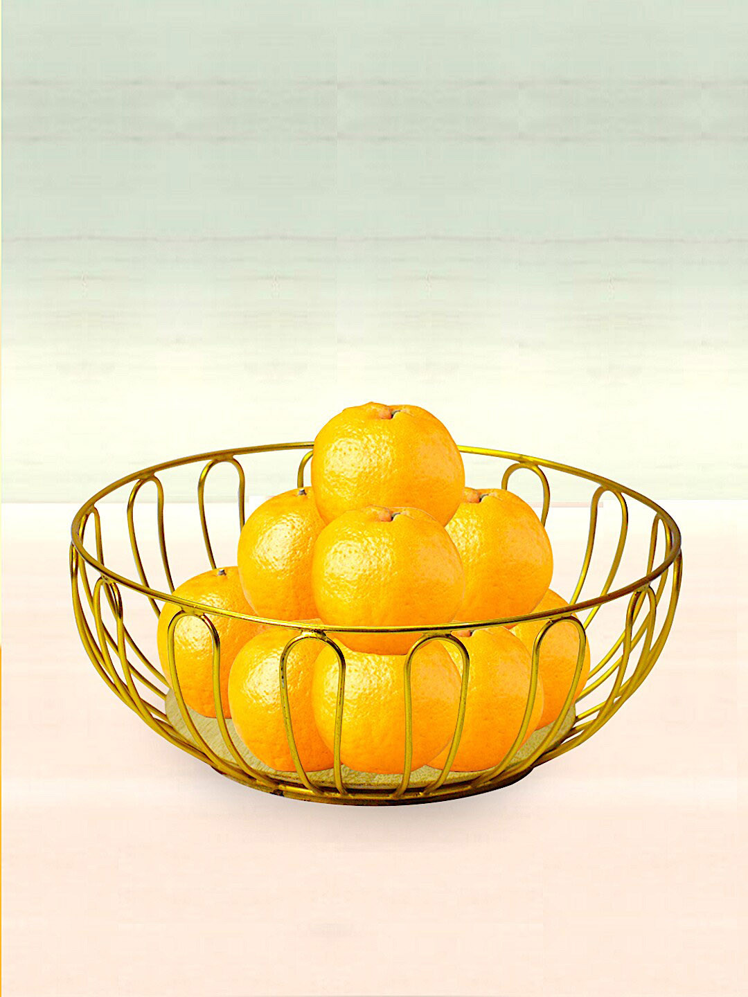 Tranquil square Gold-Toned Metal Round Fruit & Vegetable Basket