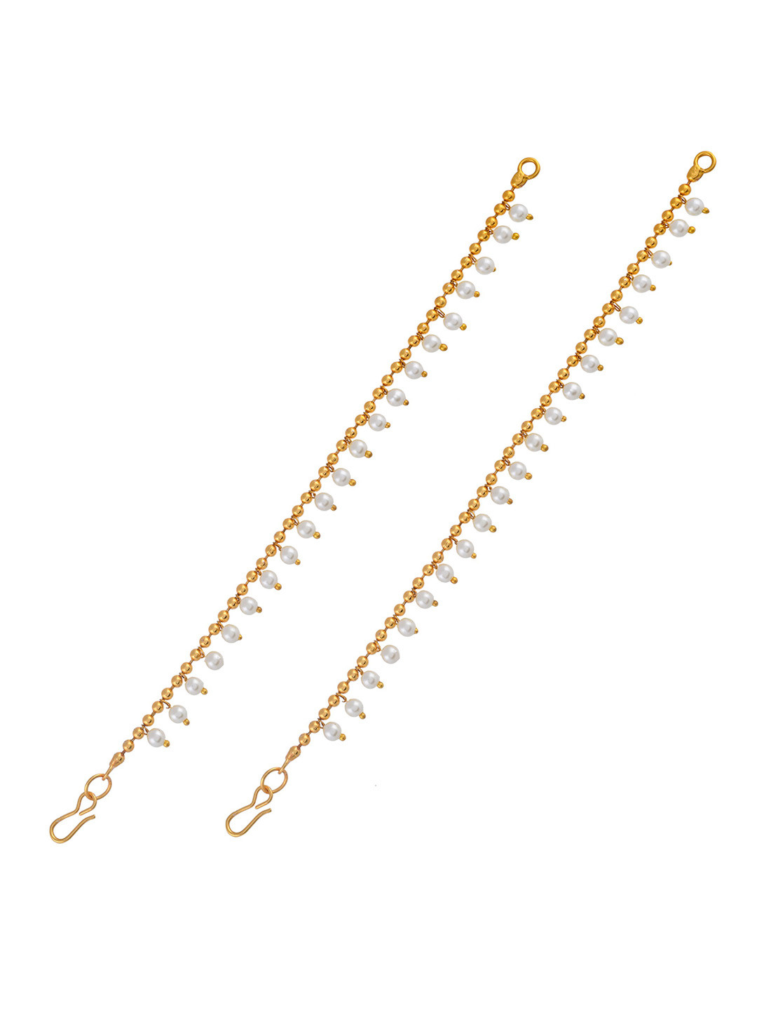 Sanjog Gold-Plated Pearls Studded Classic Layered Ear Chain Earrings
