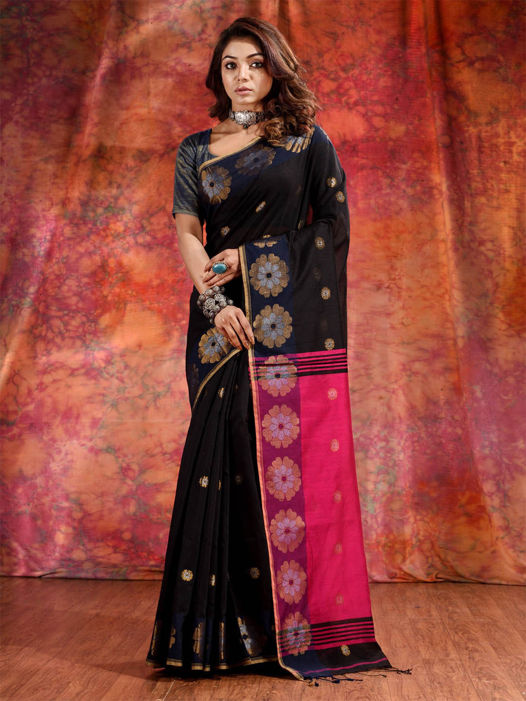 Charukriti Black Woven Design Zari Saree