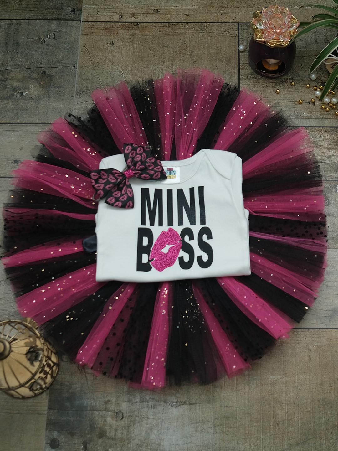 TINY MINY ME Girls Magenta & White Printed Top with Skirt