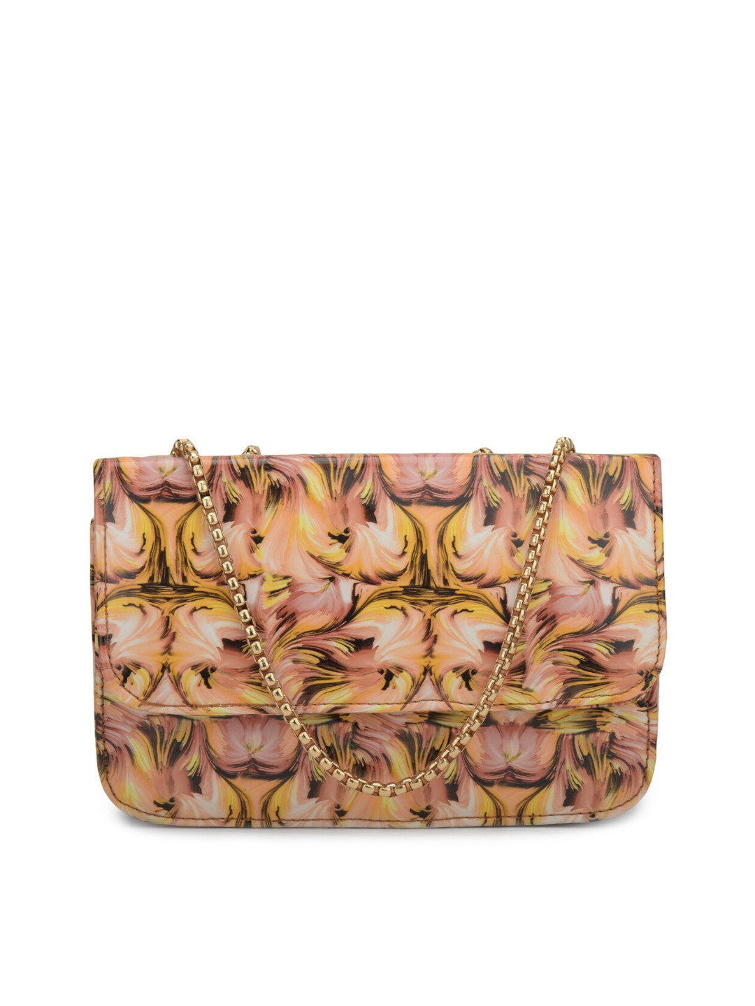gaura pakhi Mustard Printed PU Structured Handheld Bag