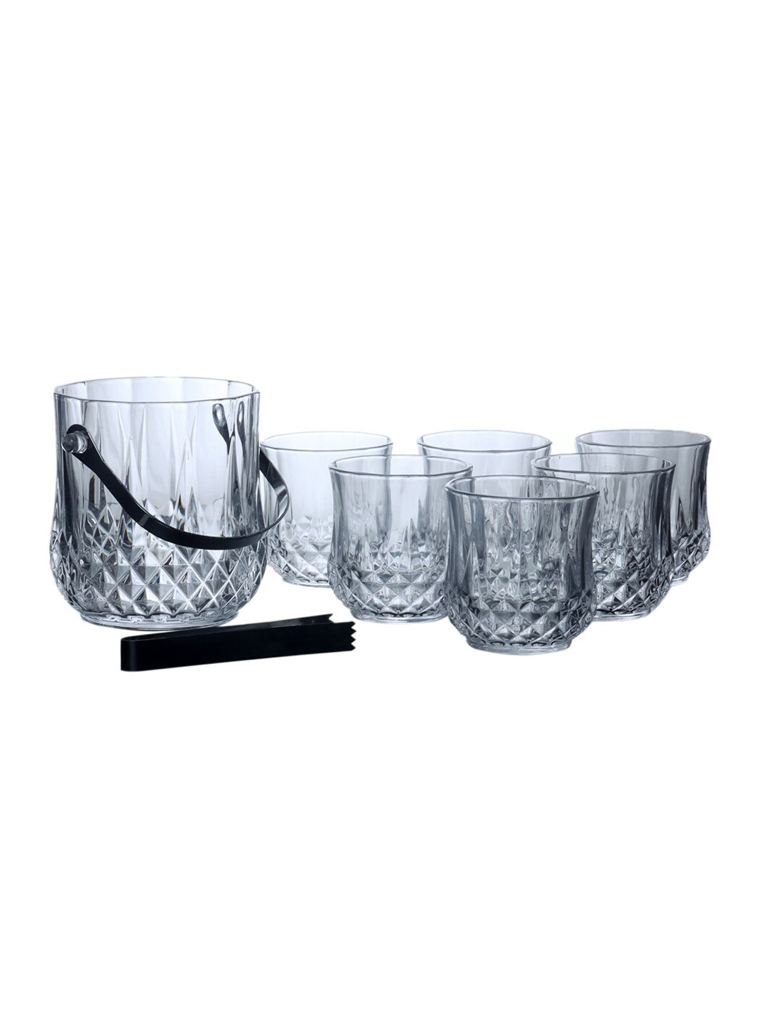 ceradeco 8 pieces of Transparent Ice Bucket With Handle & Glasses 300 ml Each & Tong