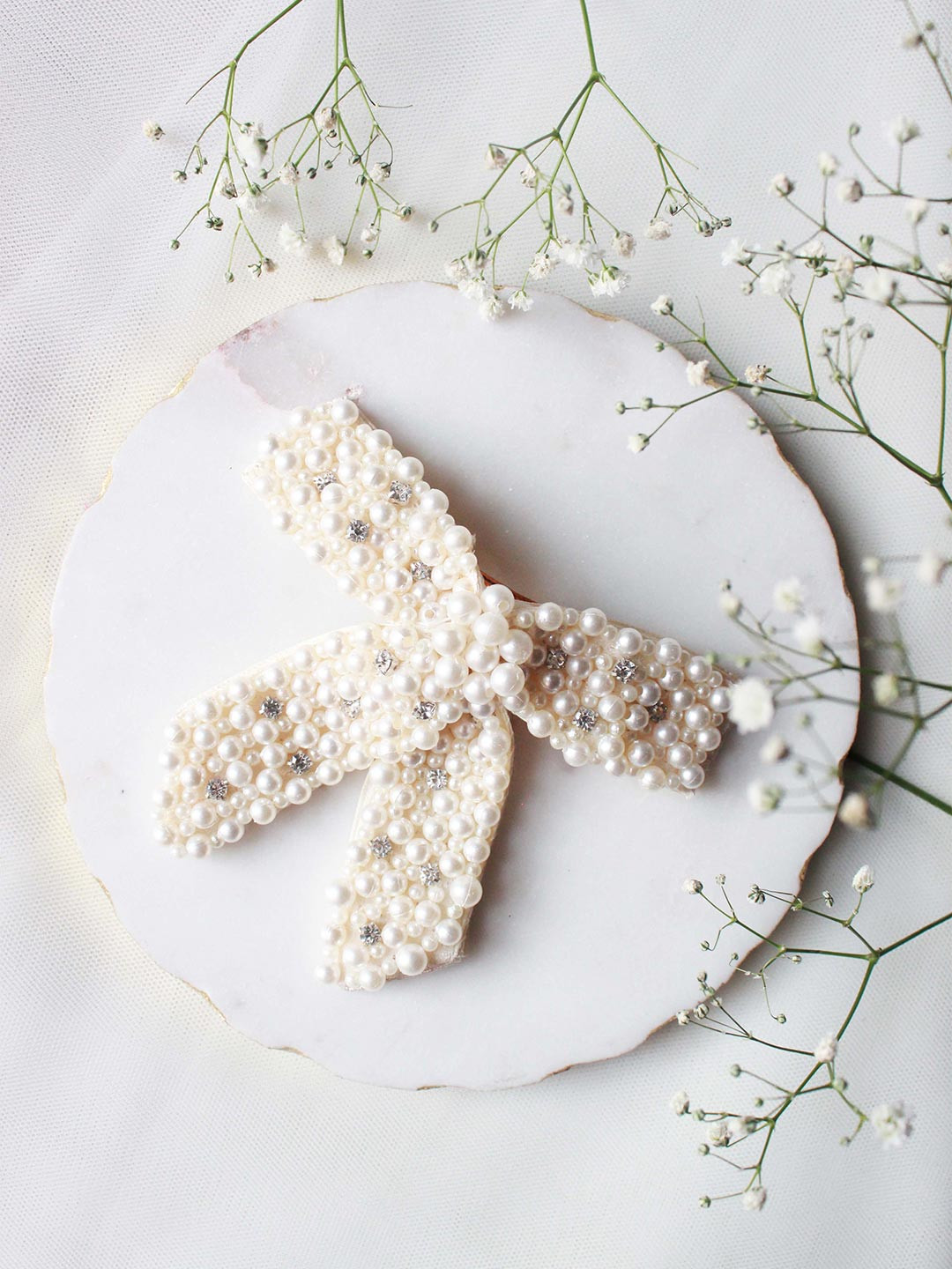 Choko Women Cream-Coloured Embellished Tic Tac Hair Clip