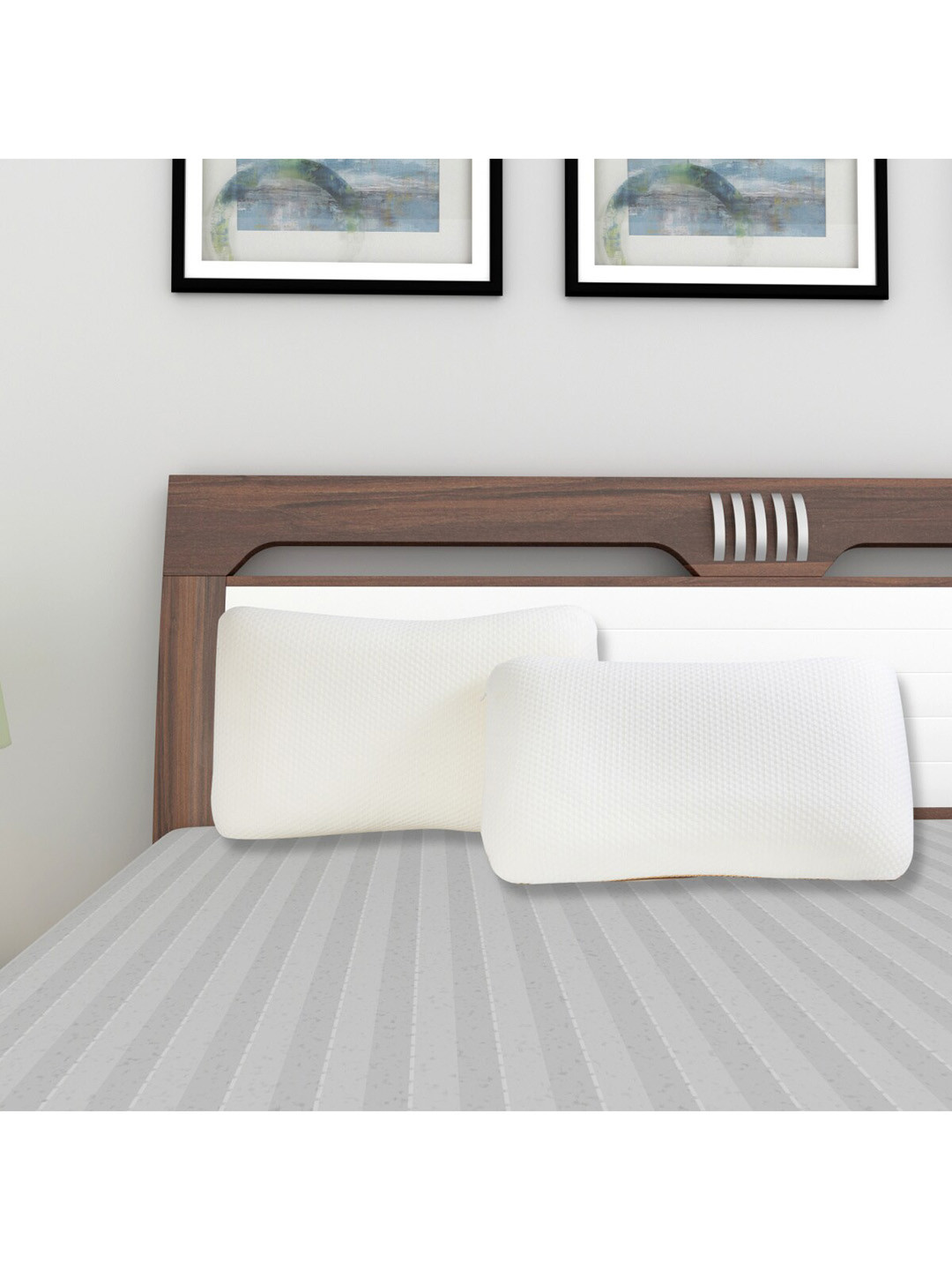 Home Centre White Solid Polyester Adjustable Set of 2 Medium Memory Foam Sleep Pillow-12 x 55 x 35 cm