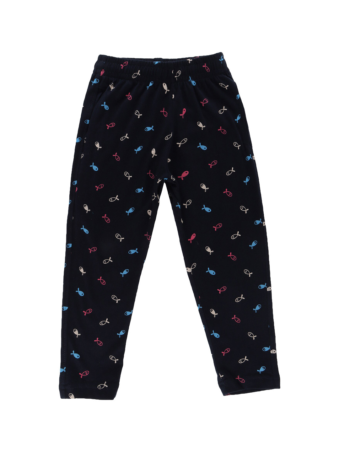 DYCA Girls Navy Blue Printed Cotton LonguePants