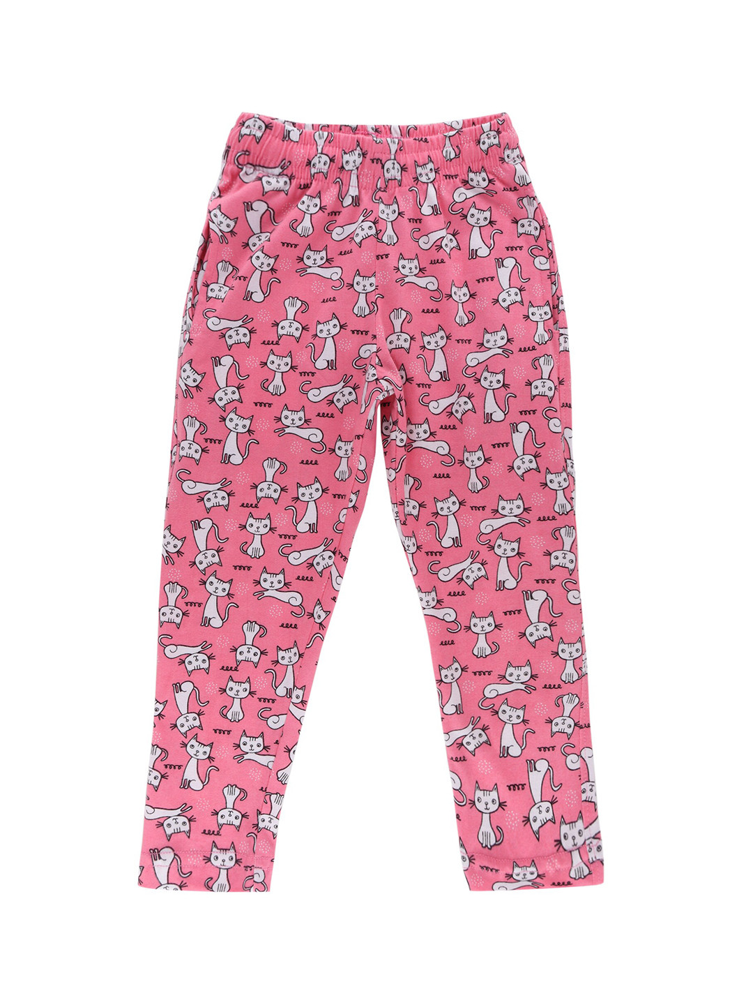 DYCA Girls Pink & White Cat Printed Track Pant
