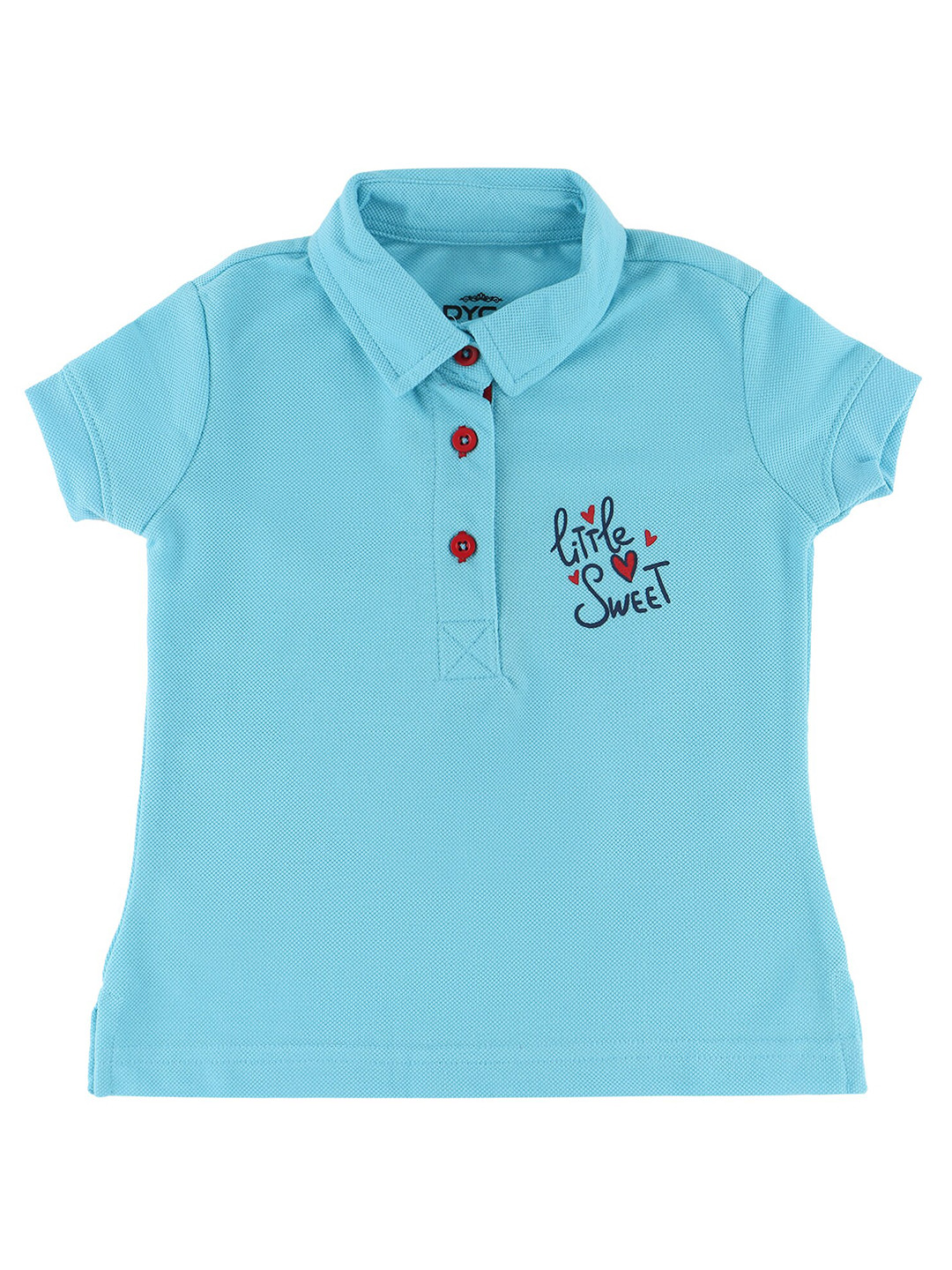 DYCA Girls Light Blue Typography Printed Polo Collar T-shirt
