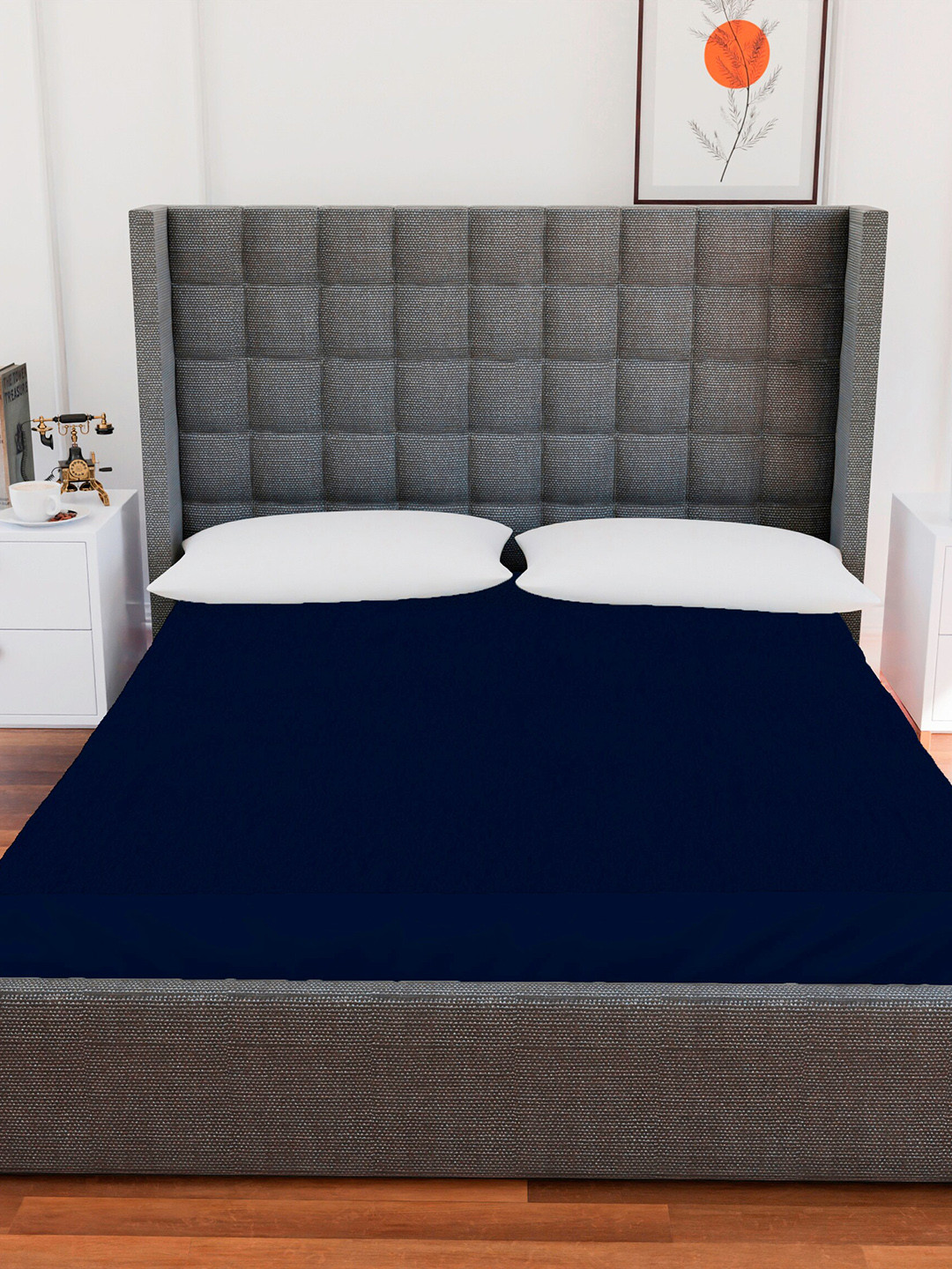 AVI Men Navy Blue Solid King Size Waterproof Mattress Protector