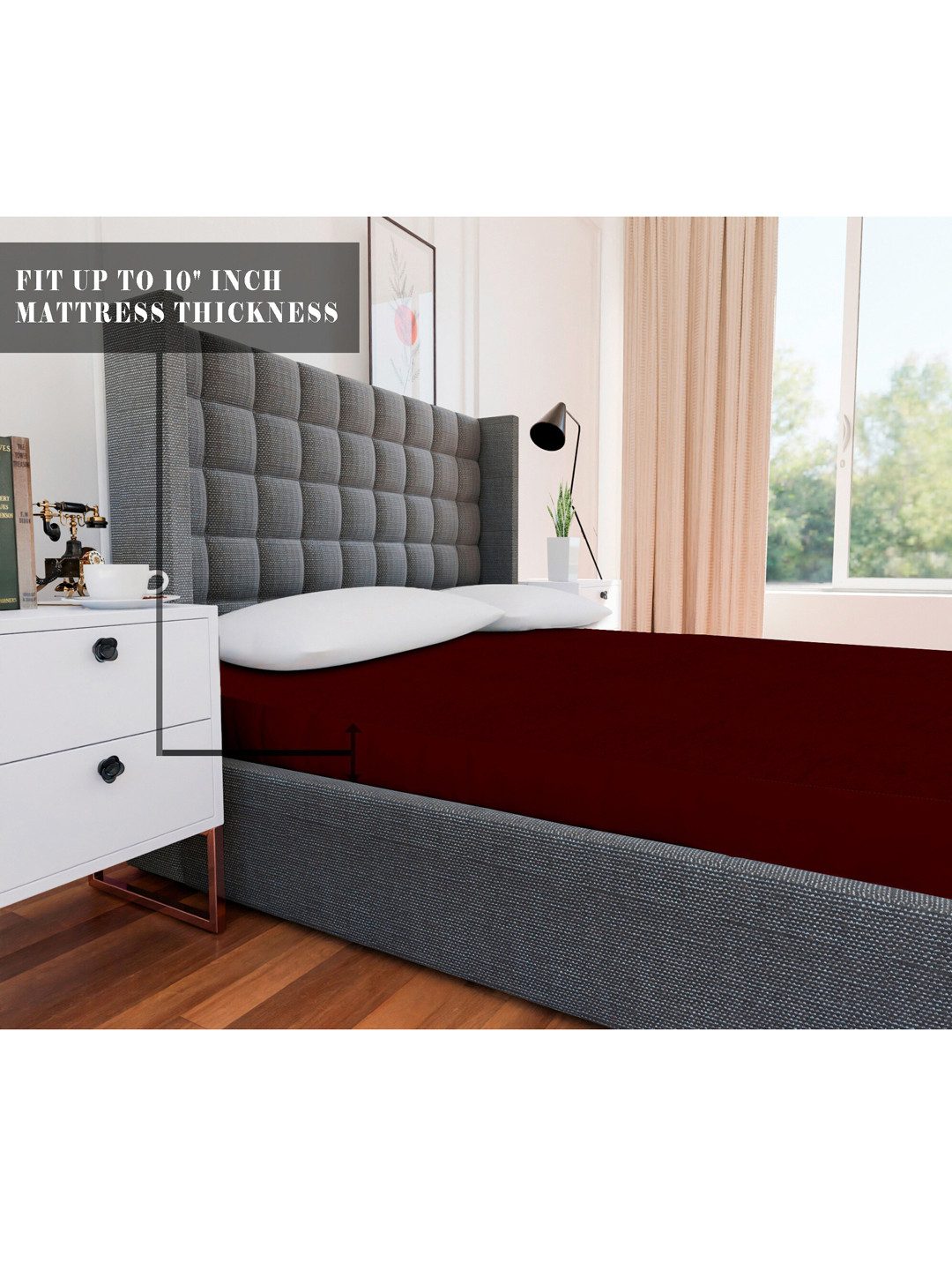 AVI Maroon Solid King Size Waterproof Mattress Protector