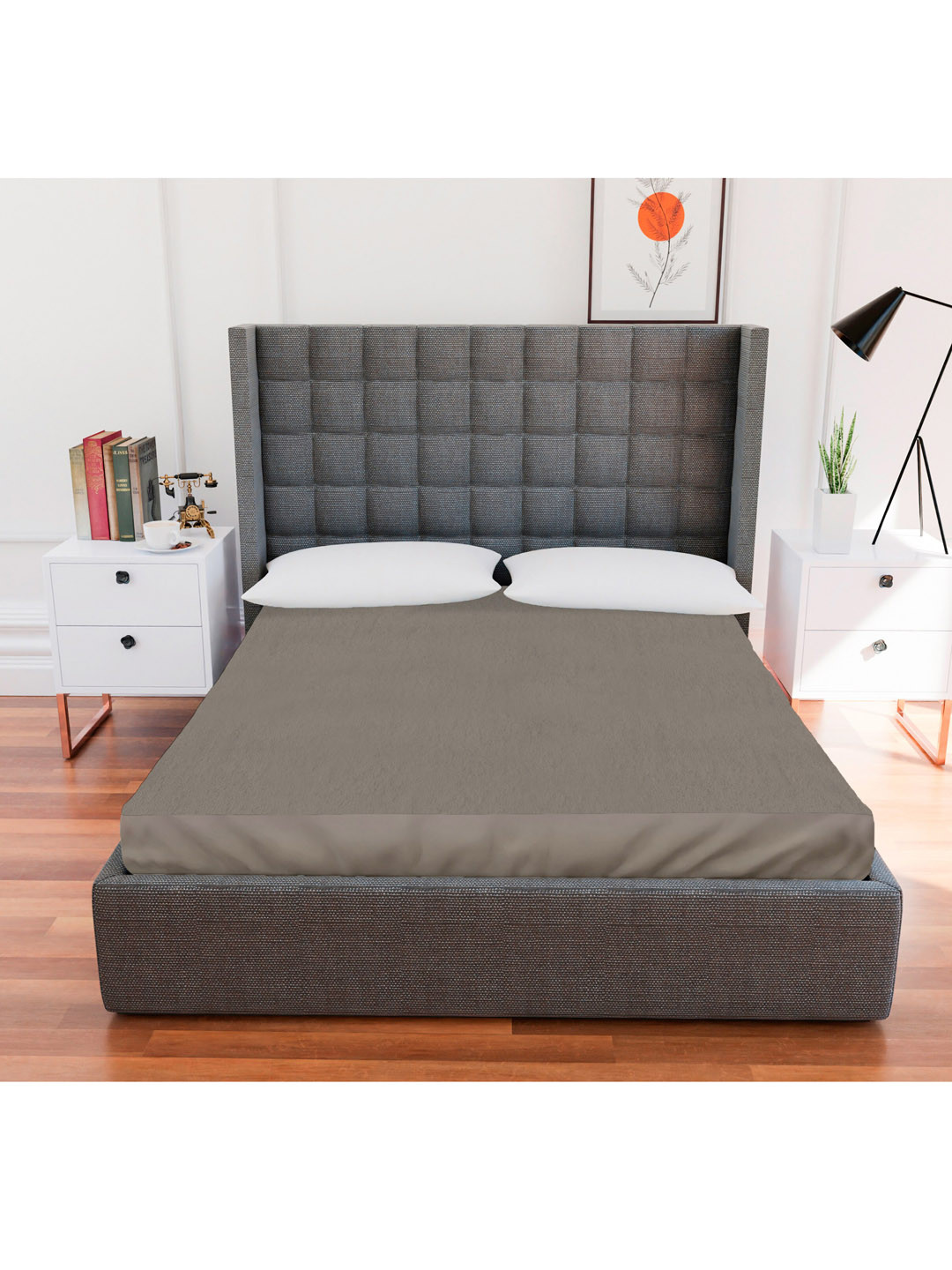 AVI Grey Solid King Size Waterproof Mattress Protector