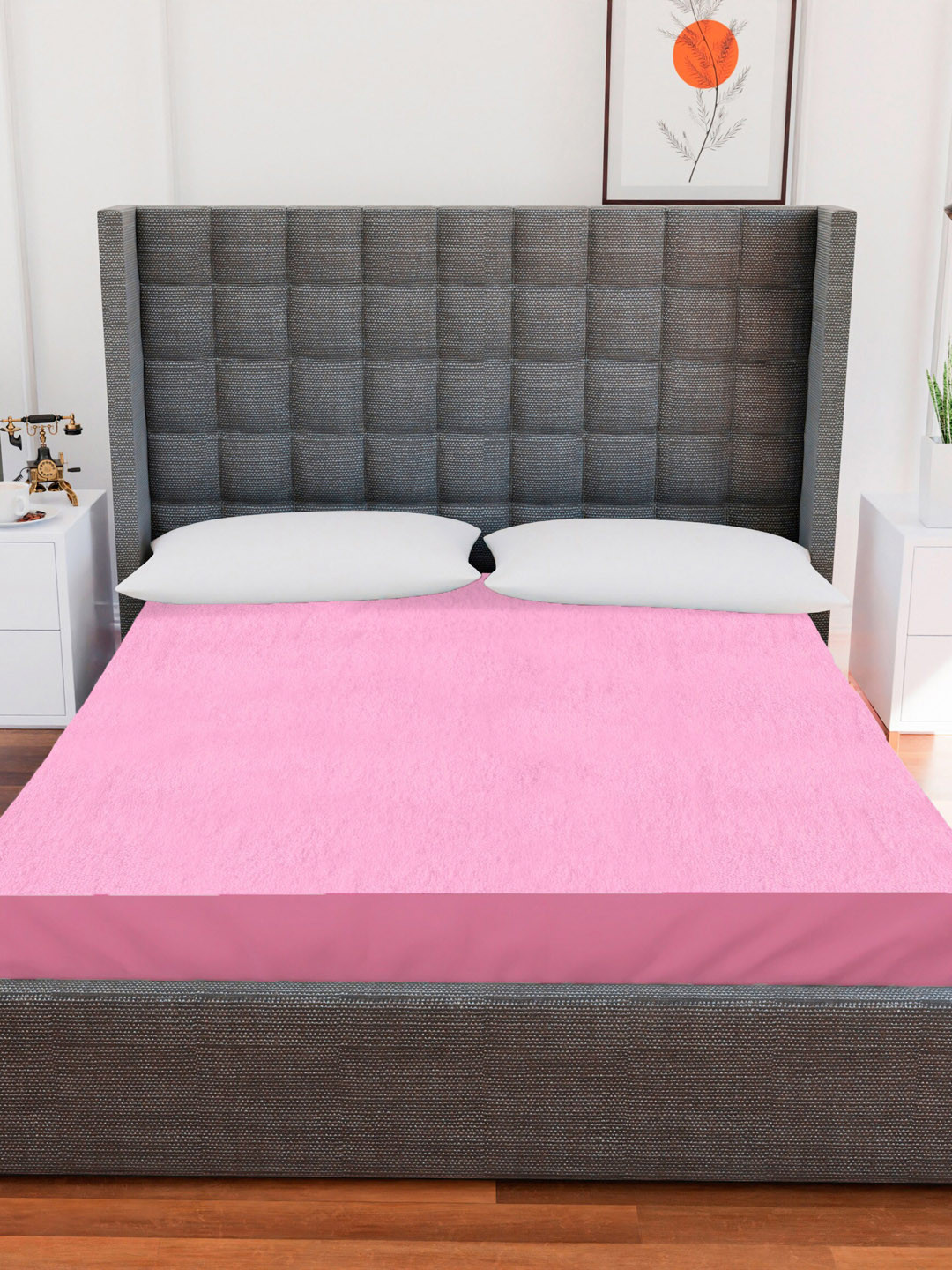 AVI Men Pink Solid King Size Waterproof Mattress Protector