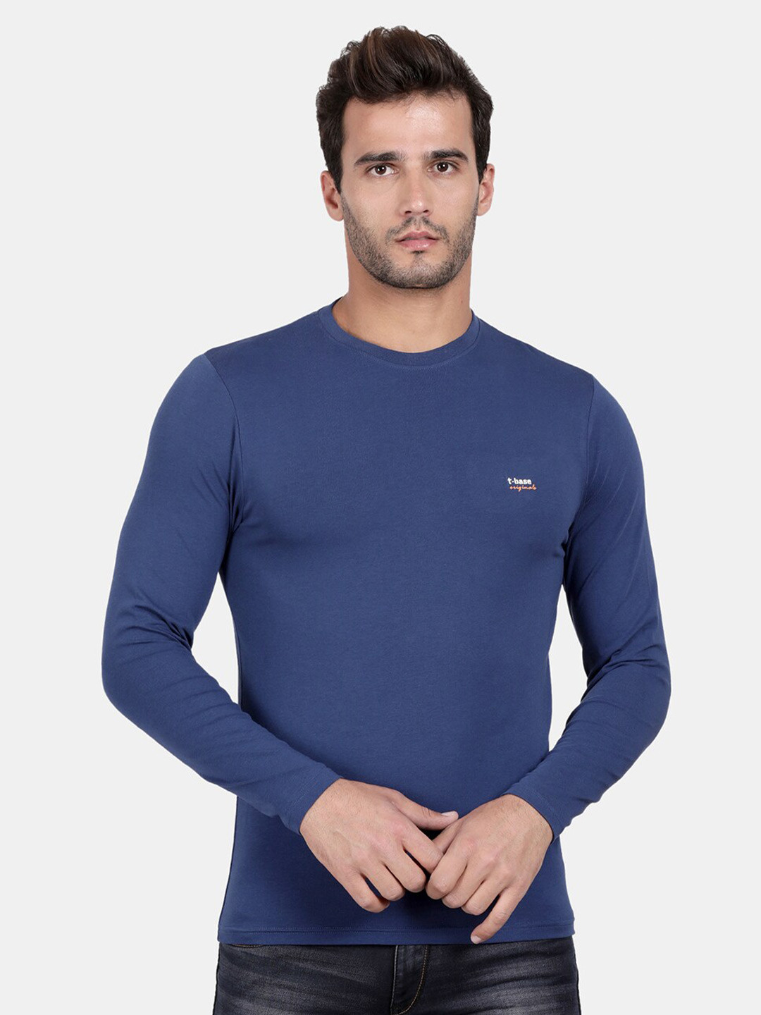 t-base Men Blue Stretchable Sports T-shirt
