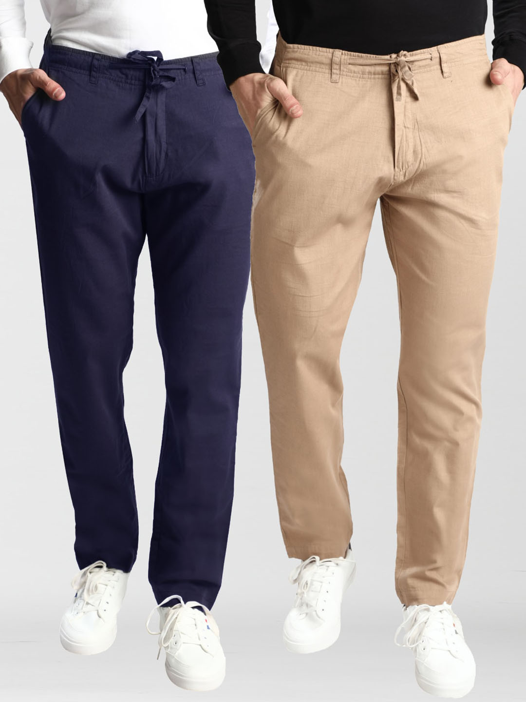 Dream of Glory Inc Men Navy Blue Relaxed Straight Leg Pack Of 2 Cotton Chinos Trousers